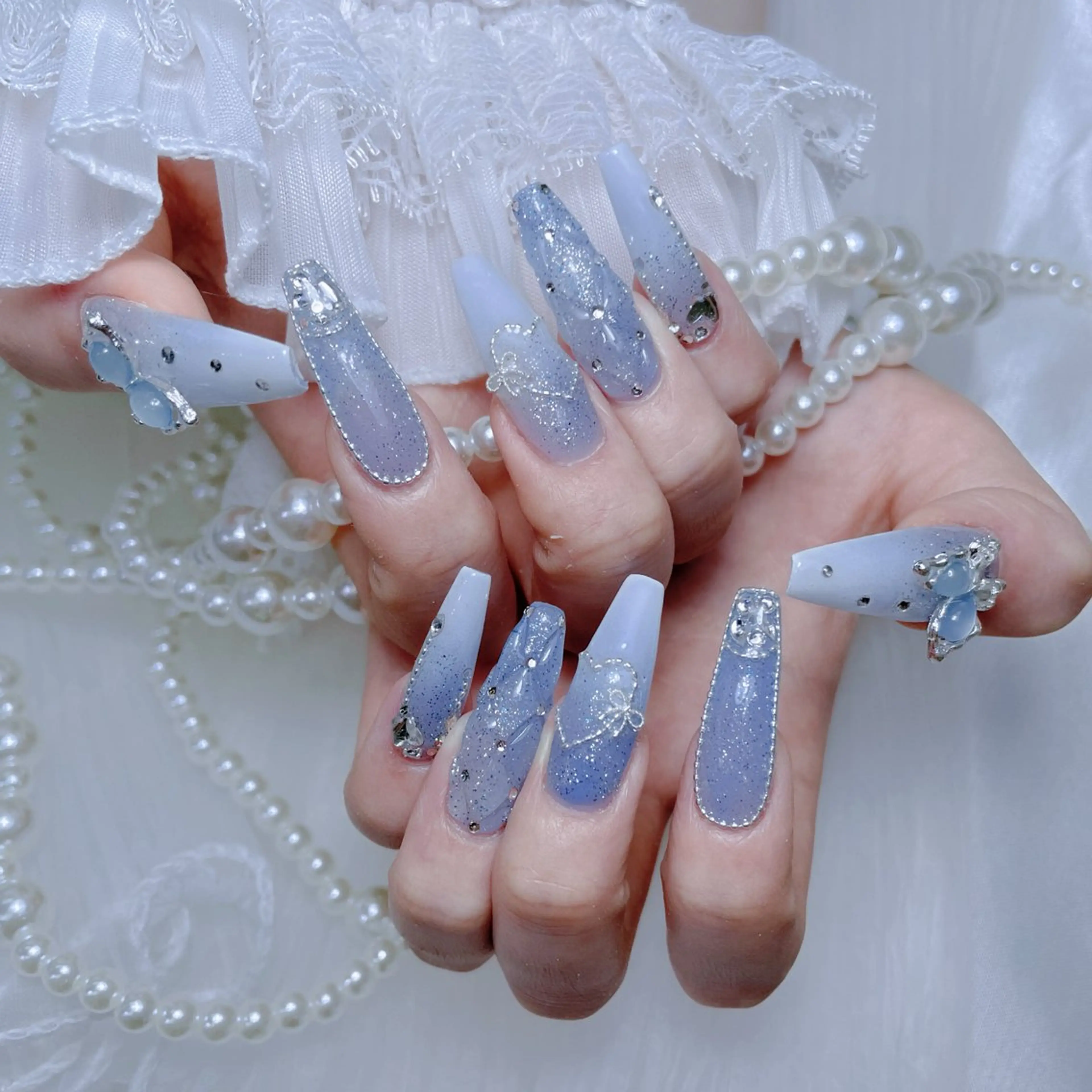 ネイル クリアネイル ハート キラキラネイル 韓国ネイル マグネットネイル ハンドネイル princess スカルプ専門店のネイルデザイン