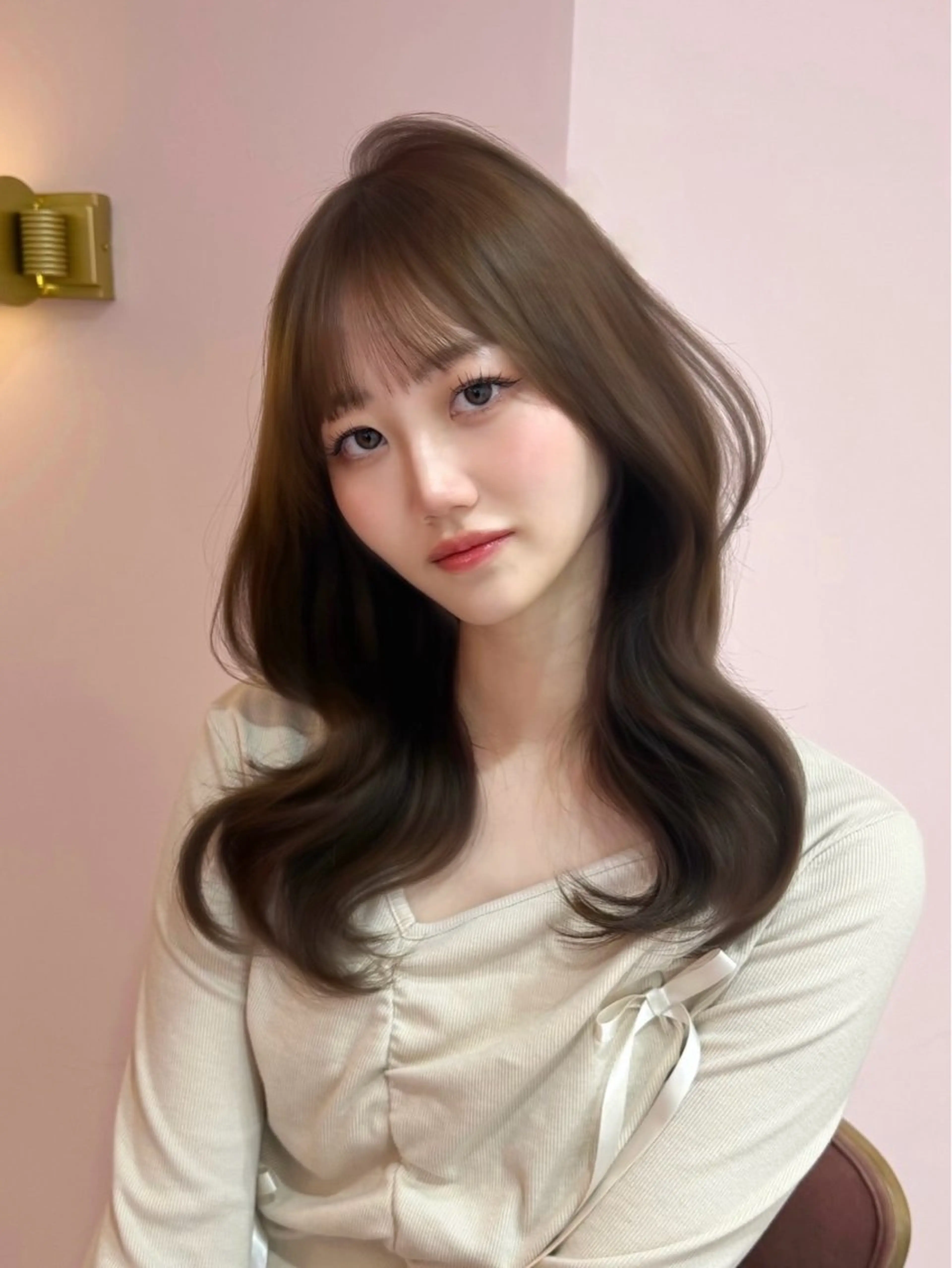 セミロング カラー ベージュカラー ブリーチ ブラウンカラー チョコレートブラウン 透明感カラー カット ヘアカラー トリートメント 渋谷/韓国ヘア/ 顔まわり♡Ayakaのヘアスタイル