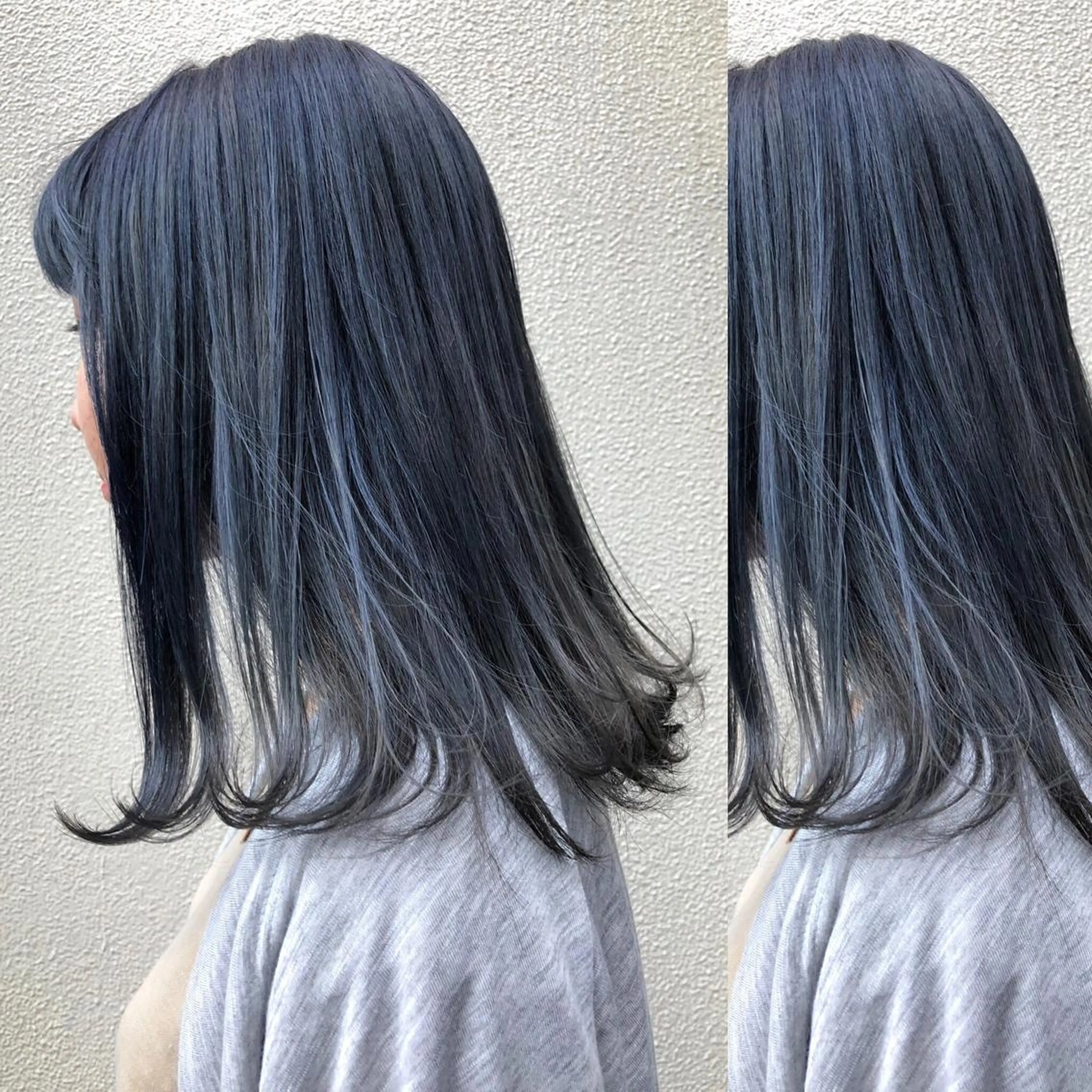 ミディアム カラー ブルーカラー ネイビーカラー カット ヘアカラー トリートメント ツキノキ ミナのヘアスタイル