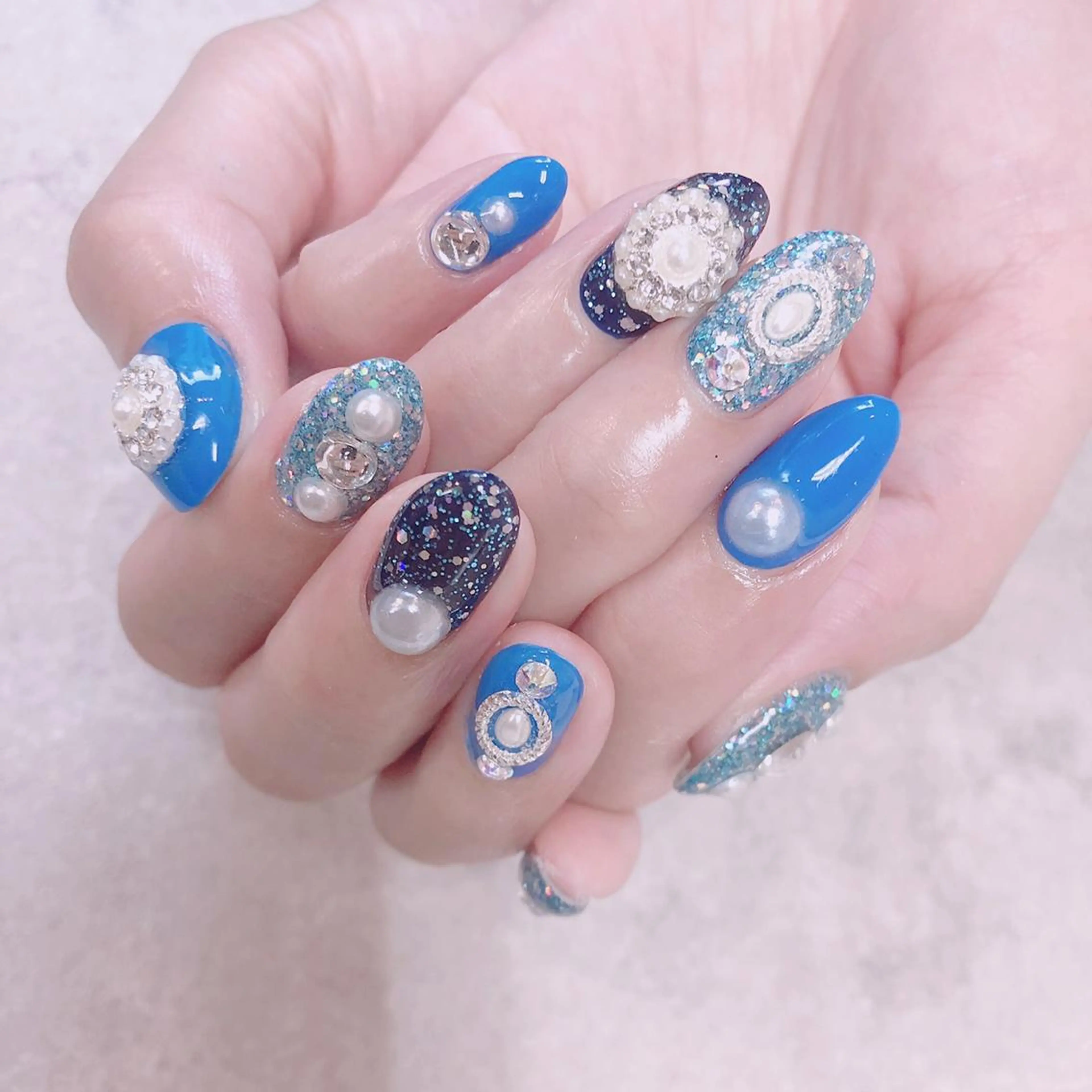 ネイル ブルー ハンドネイル ハンドケア FASTNAIL PLUS 新宿店のネイルデザイン