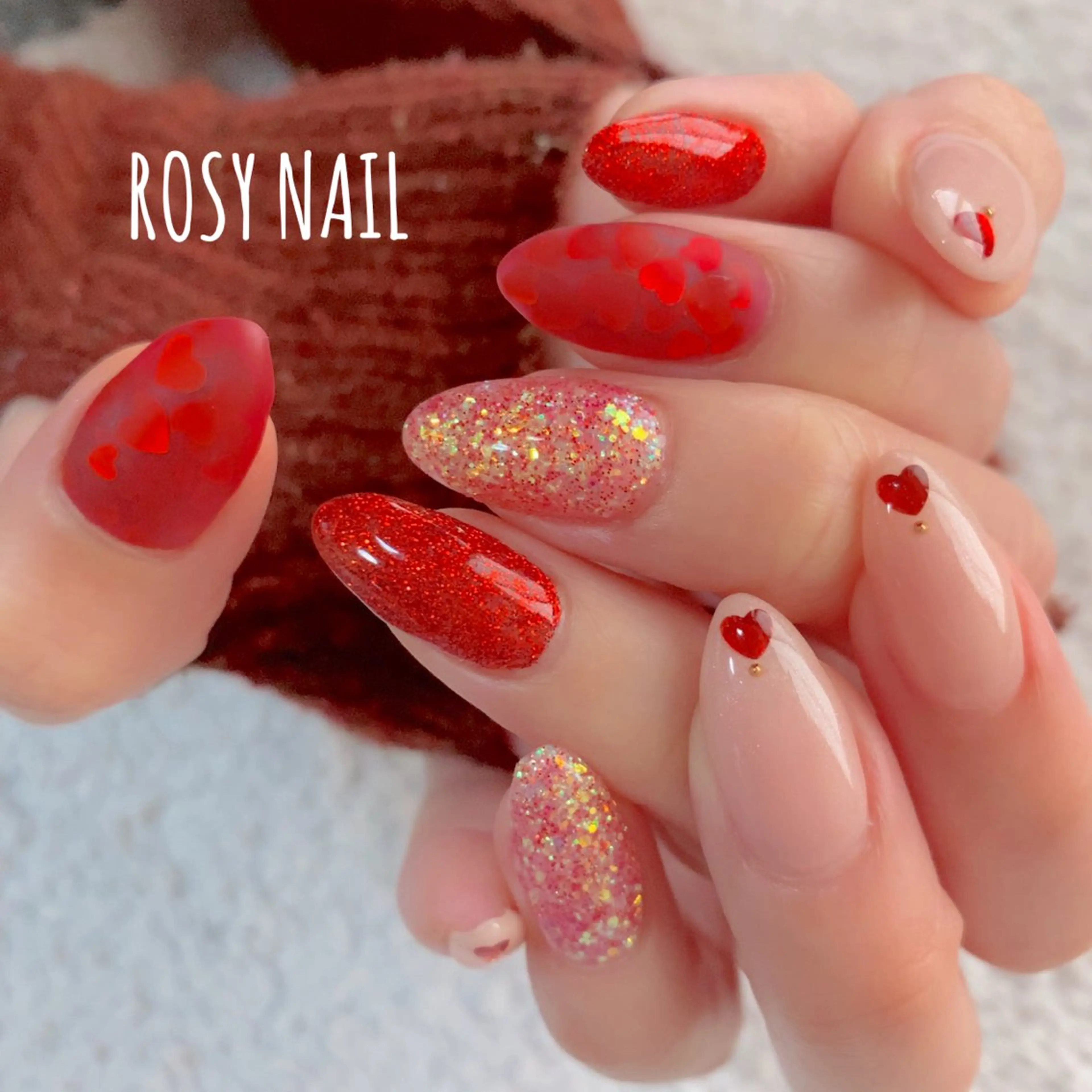 ネイル ハート ラメ(グリッター) ROSY NAIL ロージーネイルのネイルデザイン
