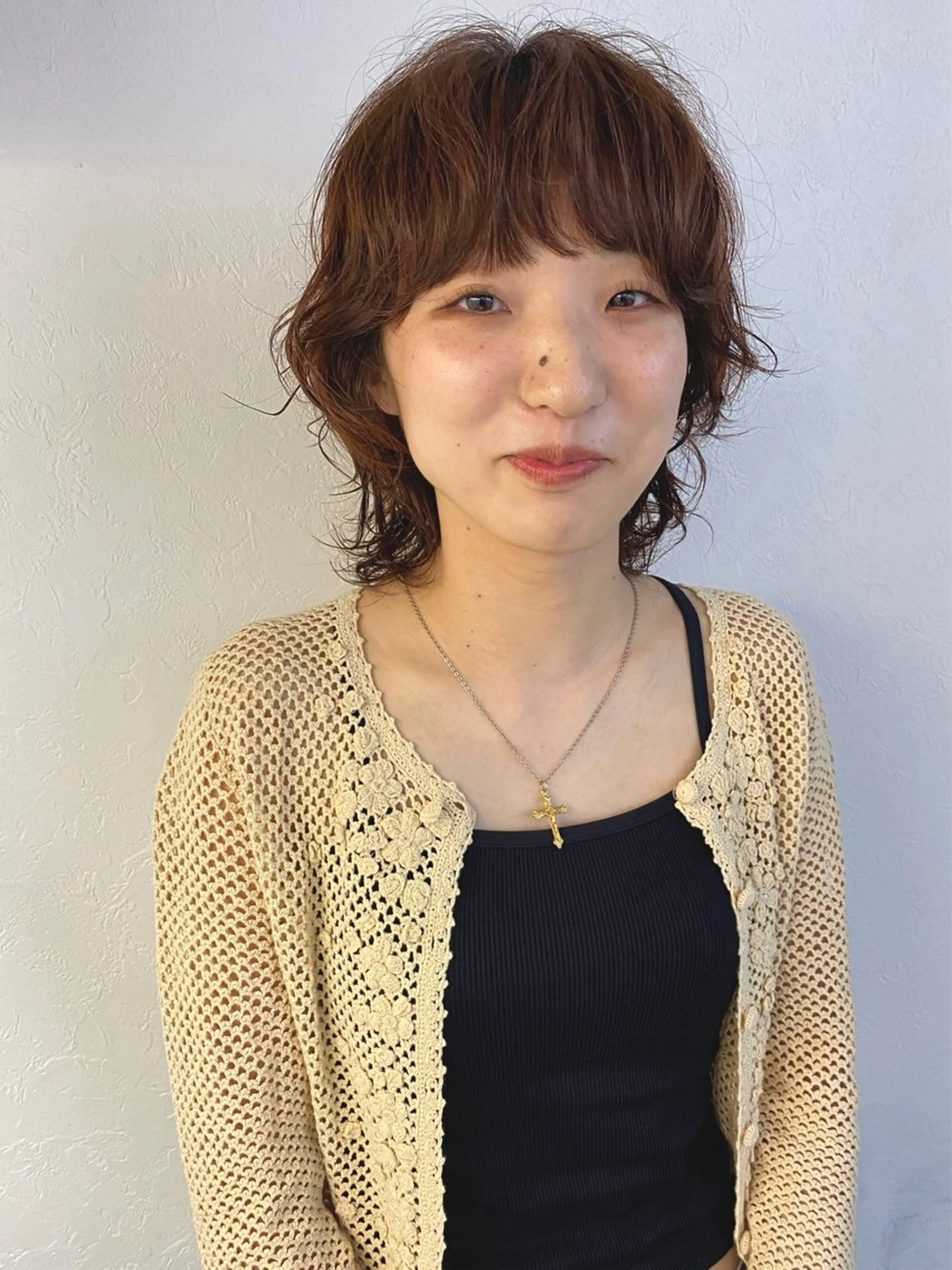 ミディアム カラー パーマ ミディアムパーマ ブラウンカラー オレンジ オレンジブラウン ウルフカット カット ヘアカラー パーマ トリートメント 森貴裕/ベージュ/ パーマ/オリーブのヘアスタイル