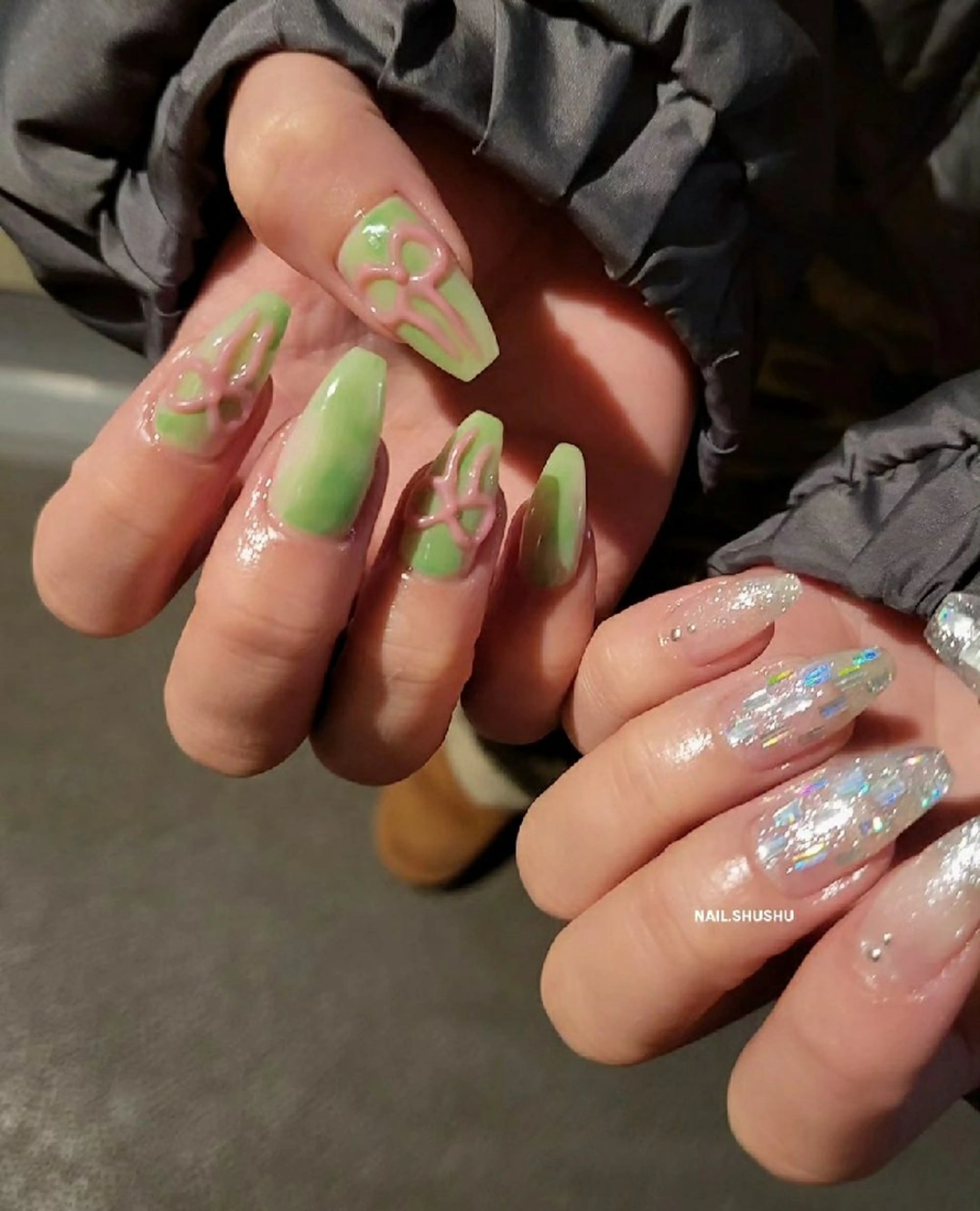 ネイル 持ち込み ニュアンスネイル ワンカラーネイル シンプルネイル 春ネイル ハンドネイル 3dパーツ/流行り 👧shushu❤️のネイルデザイン