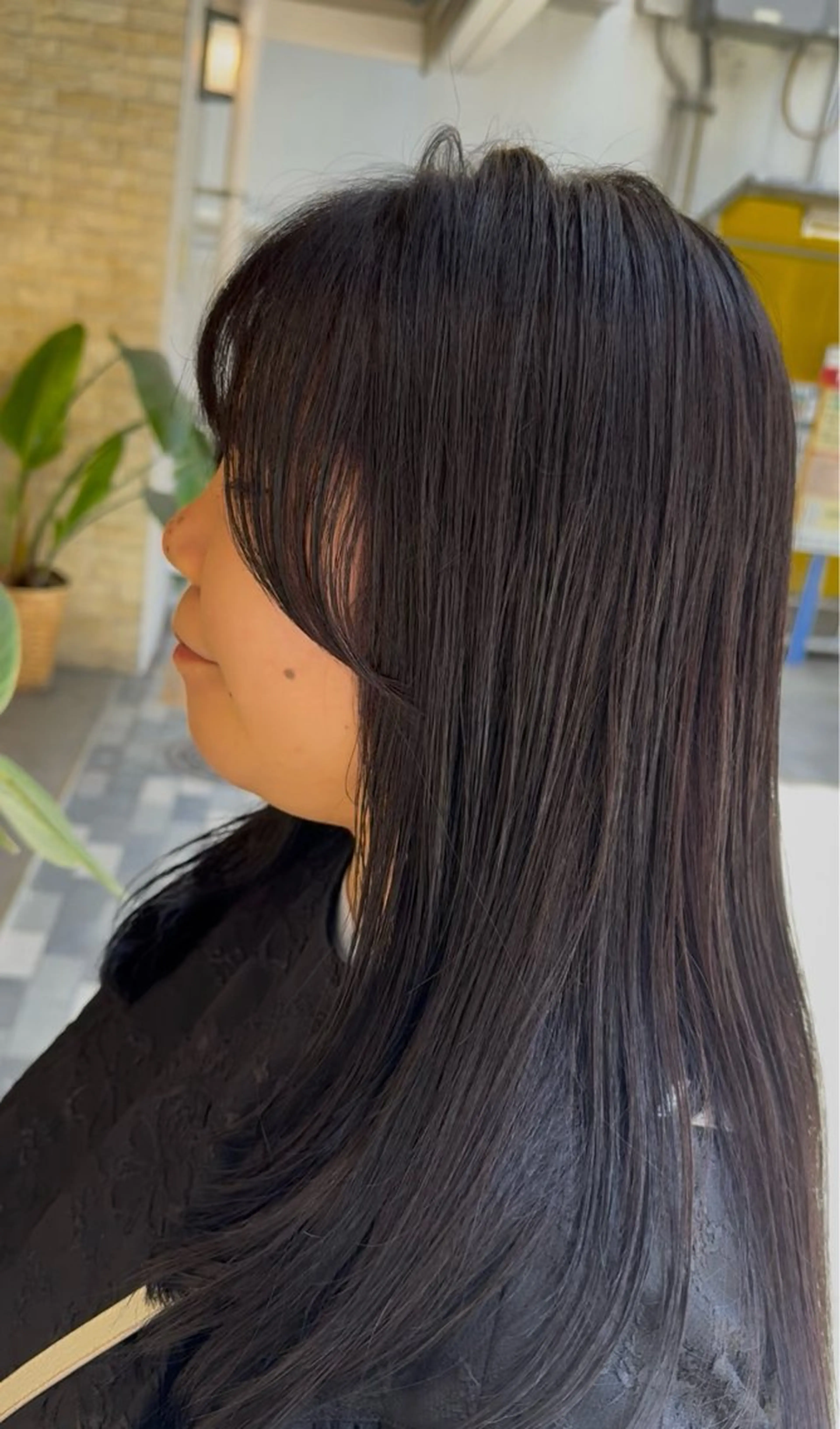 セミロング カット ヘアカラー トリートメント 顔周りカット 髪質改善/艶カラーのヘアスタイル