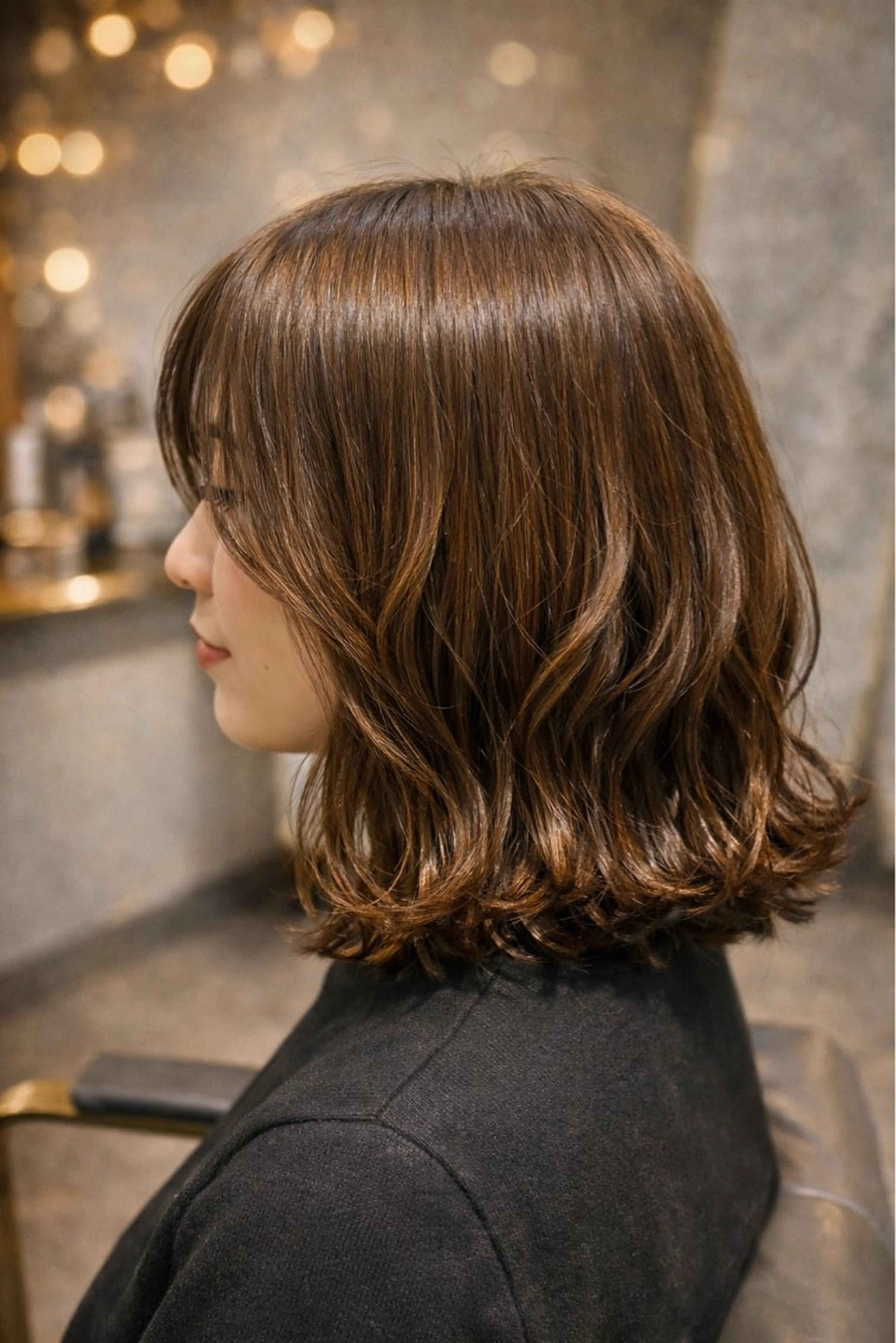 ミディアム ボブレイヤー ミディアムパーマ ボブ ハイライト 髪質改善 カット ヘアカラー トリートメント The Apartment of Solon Citta 船橋609所属・髪質改善/縮毛矯正/ 美髪/個室/ハラのヘアスタイル