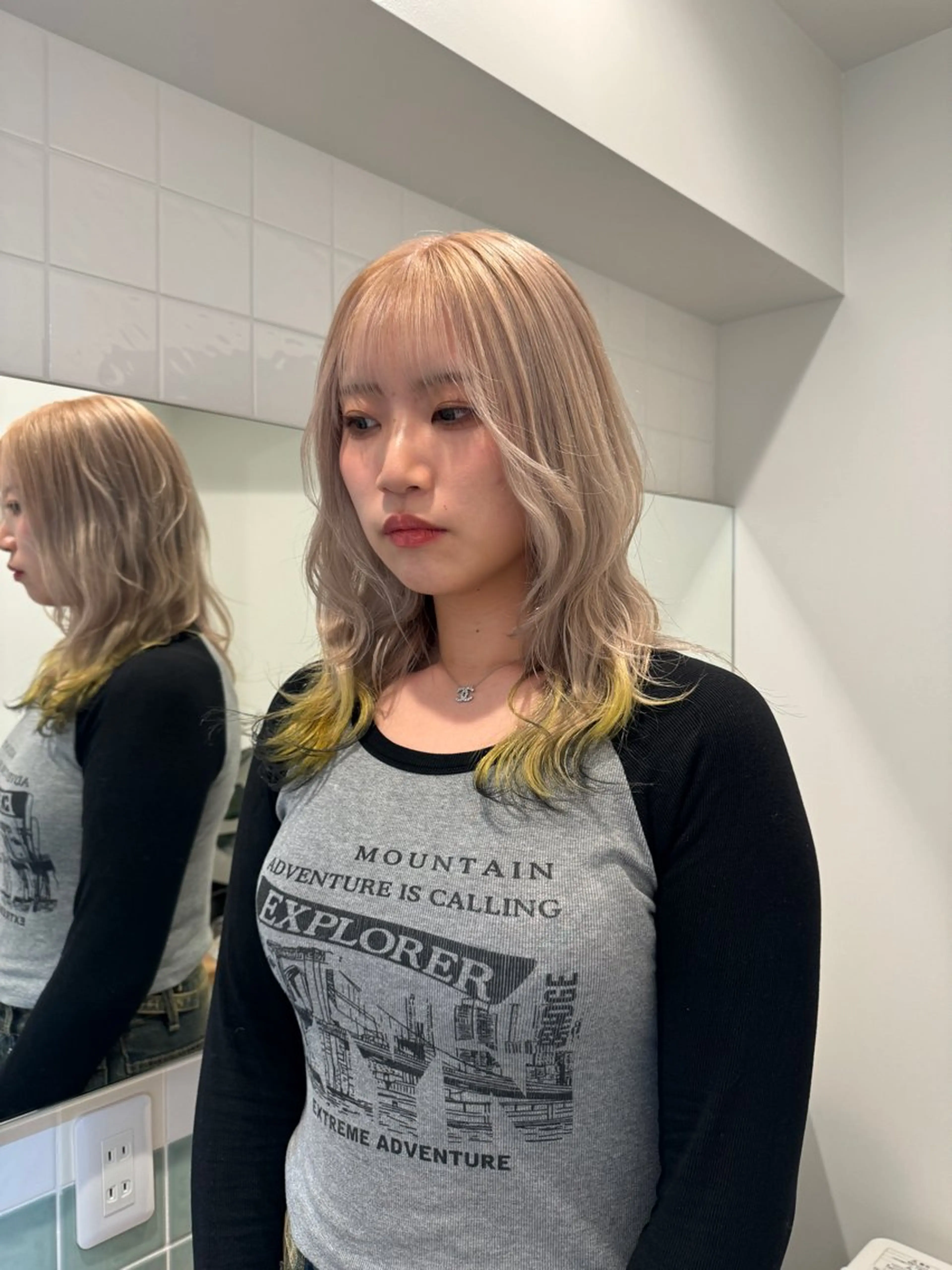 ロング カラー 切りっぱなしボブ レイヤー/縮毛矯正のヘアスタイル