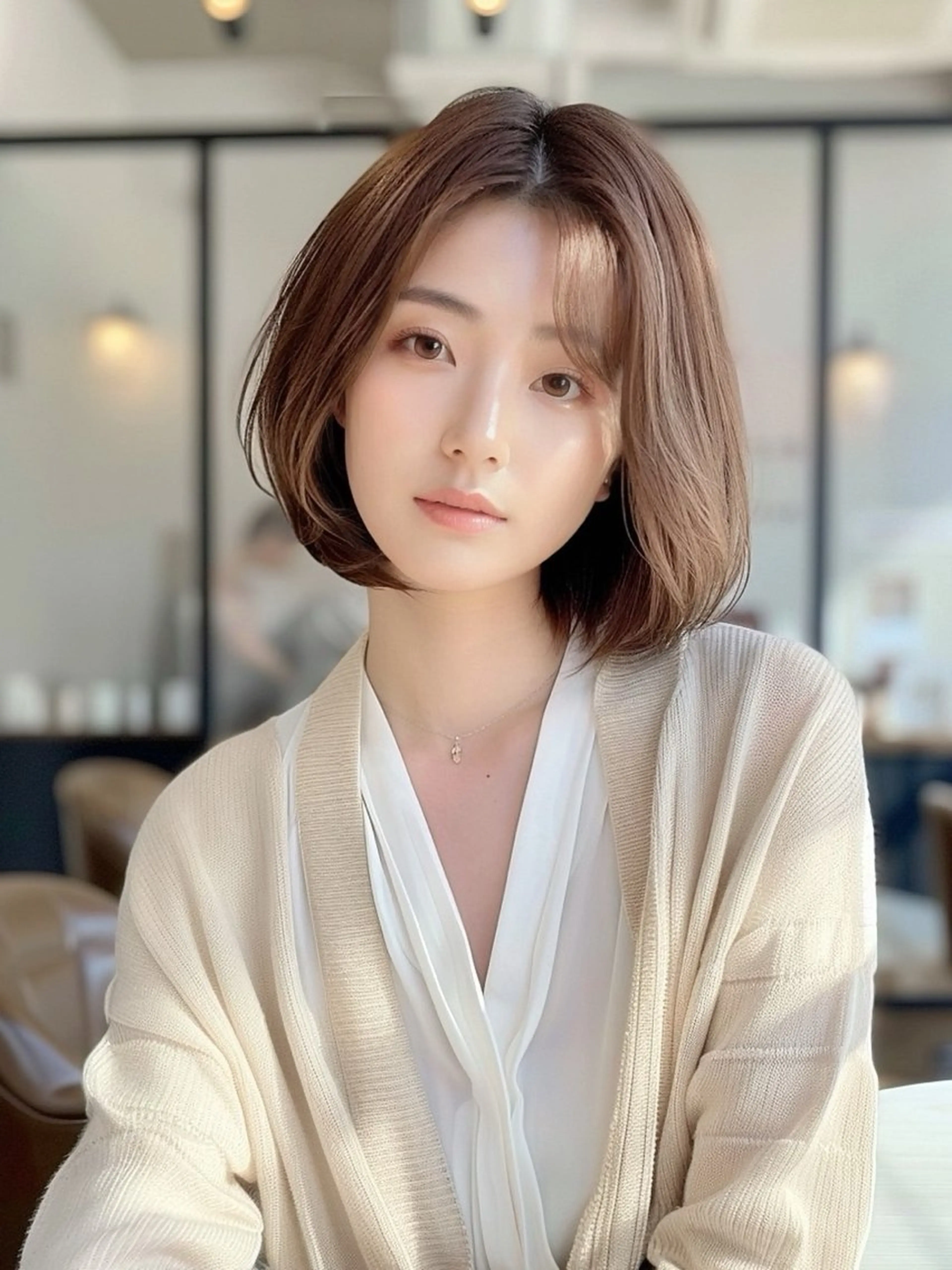 ミディアム ボブ カット ヘアカラー トリートメント 艶カラー/縮毛矯正／ 鴨川育弥のヘアスタイル