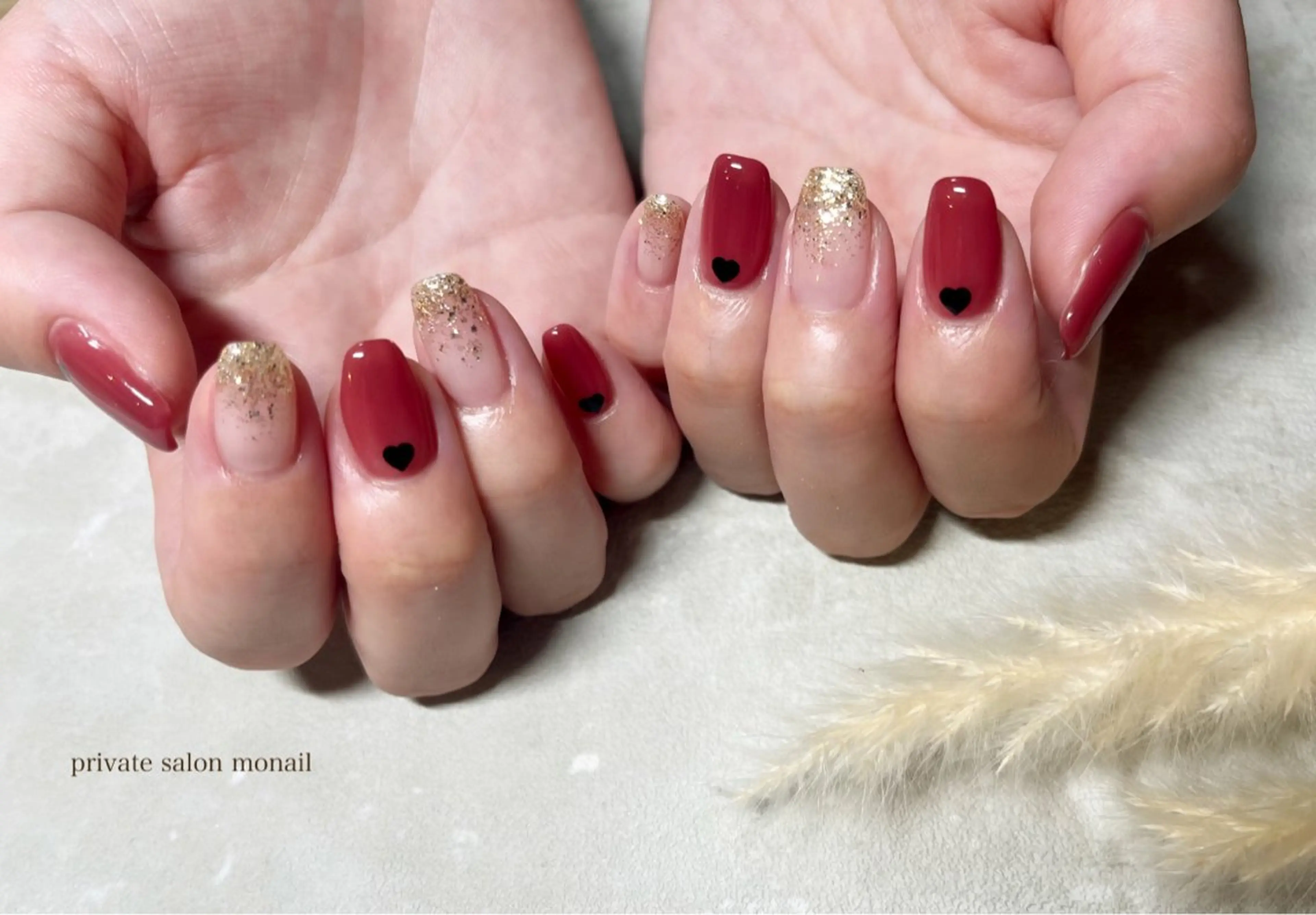ネイル ハート ラメ(グリッター) ハンドネイル nail salon monailのネイルデザイン