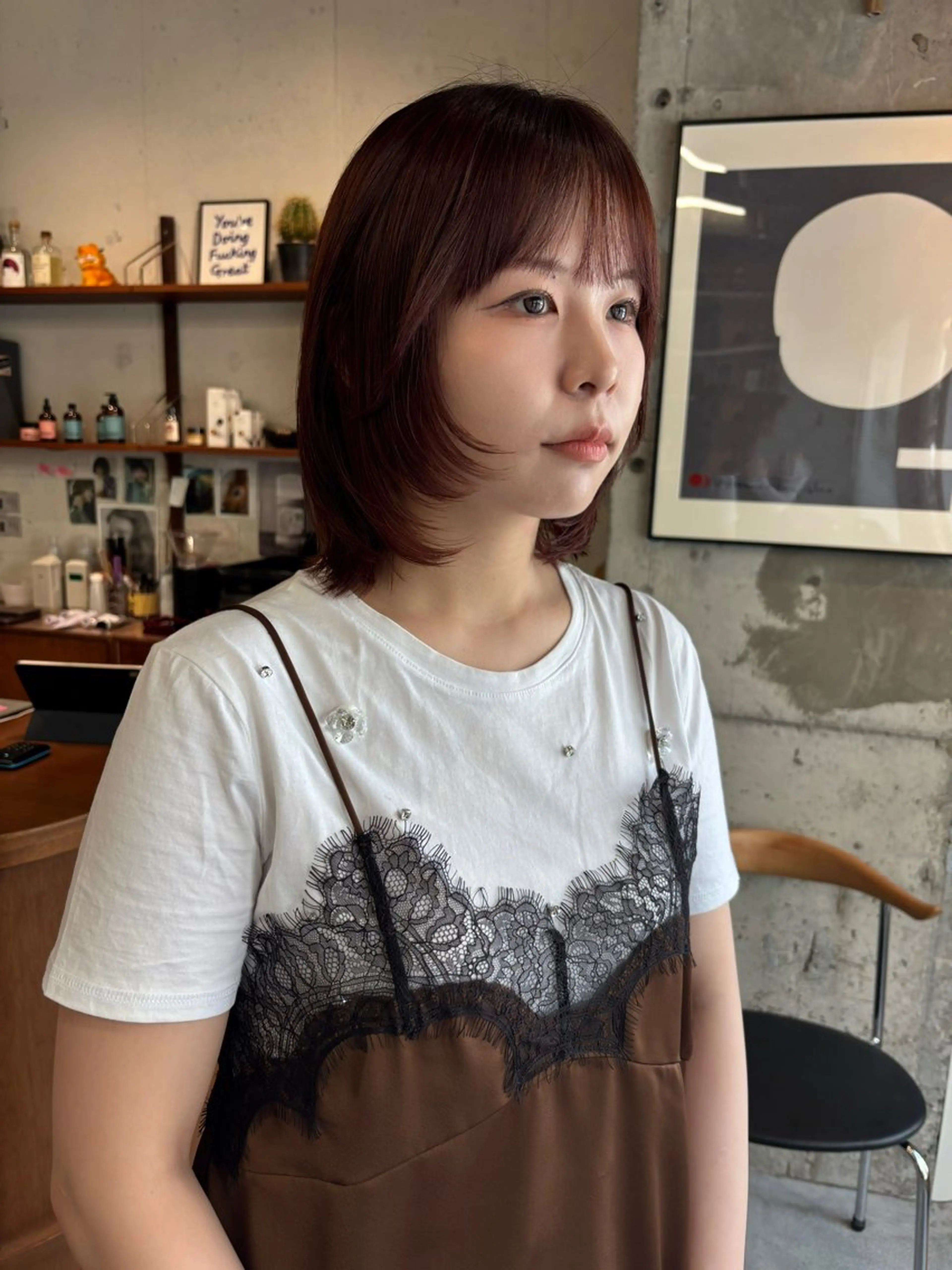 ミディアム カラー カット ヘアカラー 永田 愛莉のヘアスタイル