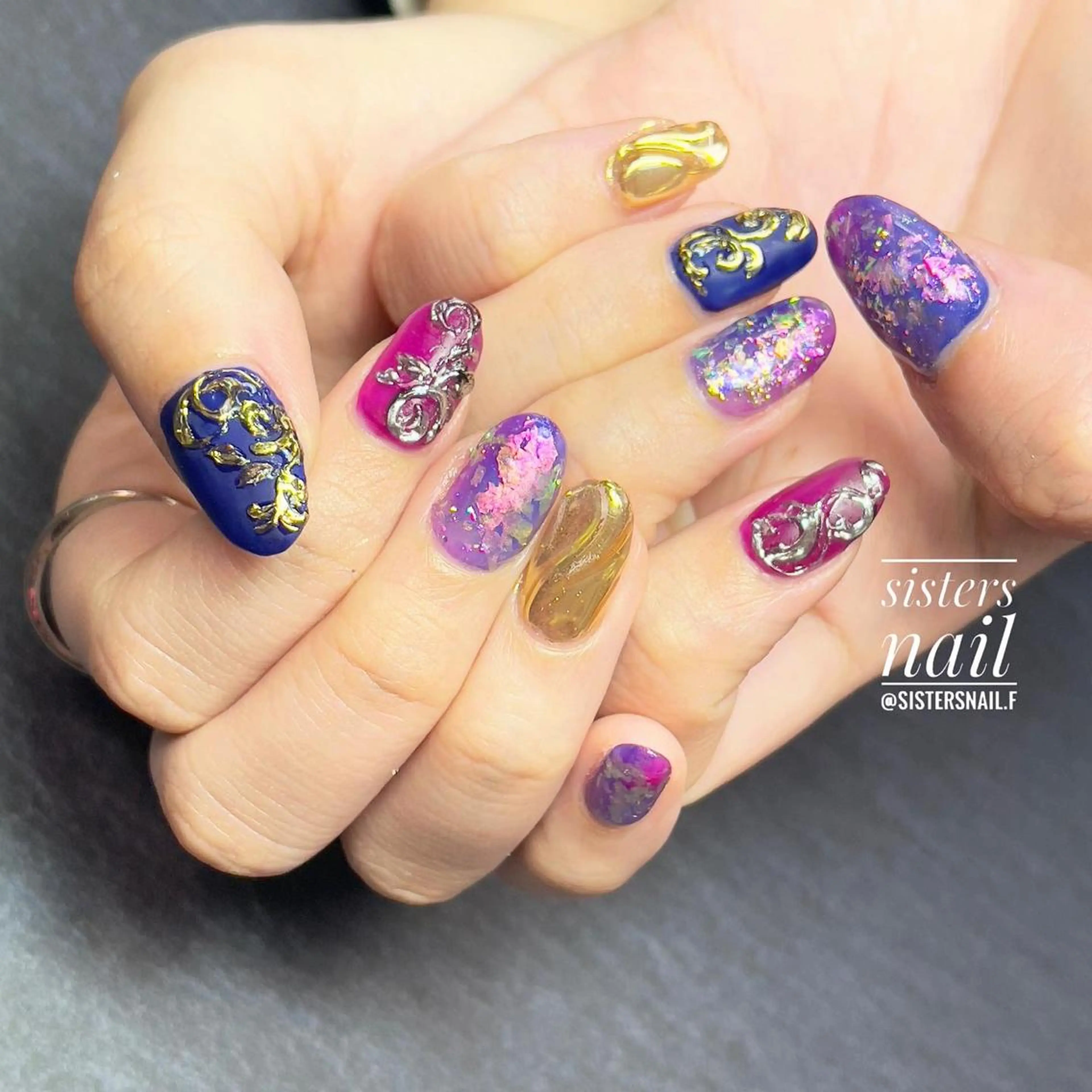 ネイル アートネイル オーロラネイル ジェルネイル マットネイル ミラーネイル sisters nail.fのネイルデザイン