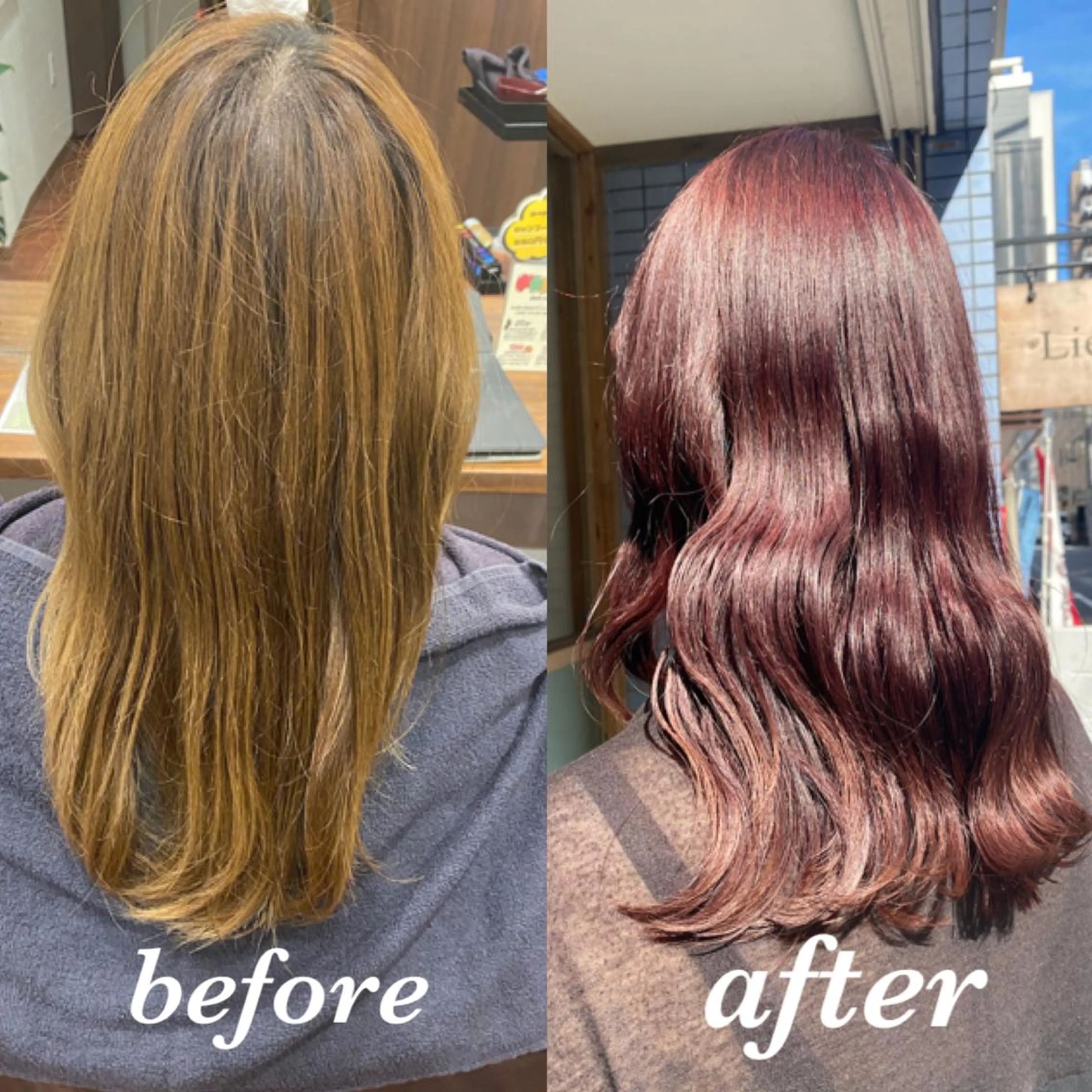 カラー ブリーチ ブラウンカラー イルミナカラー ブリーチなしカラー レッドカラー Lien's teraのヘアスタイル