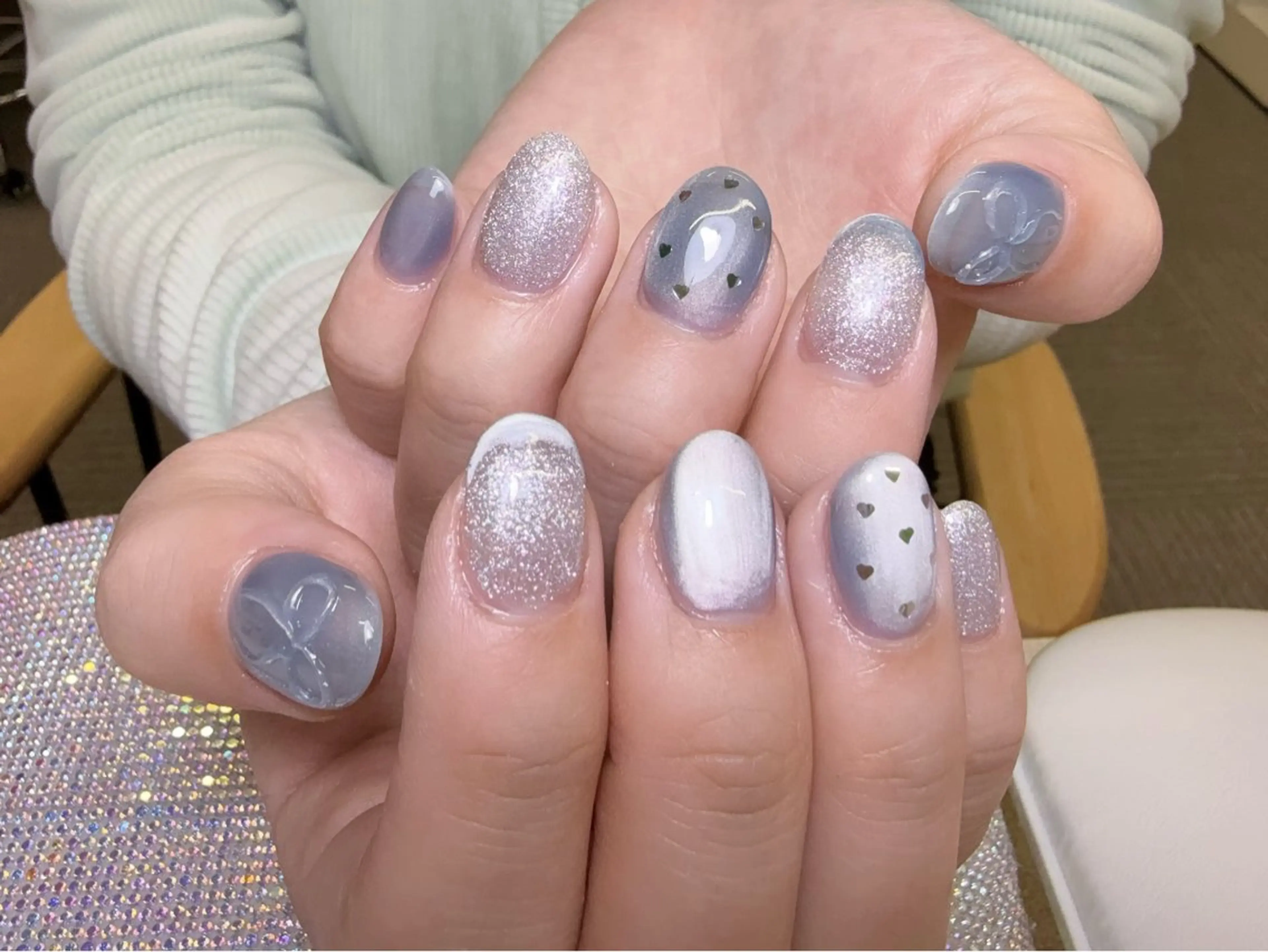 ネイル オーロラネイル チークネイル 長さ出し フットネイル フレンチネイル ハンドネイル Yu  Ki ネイルのネイルデザイン