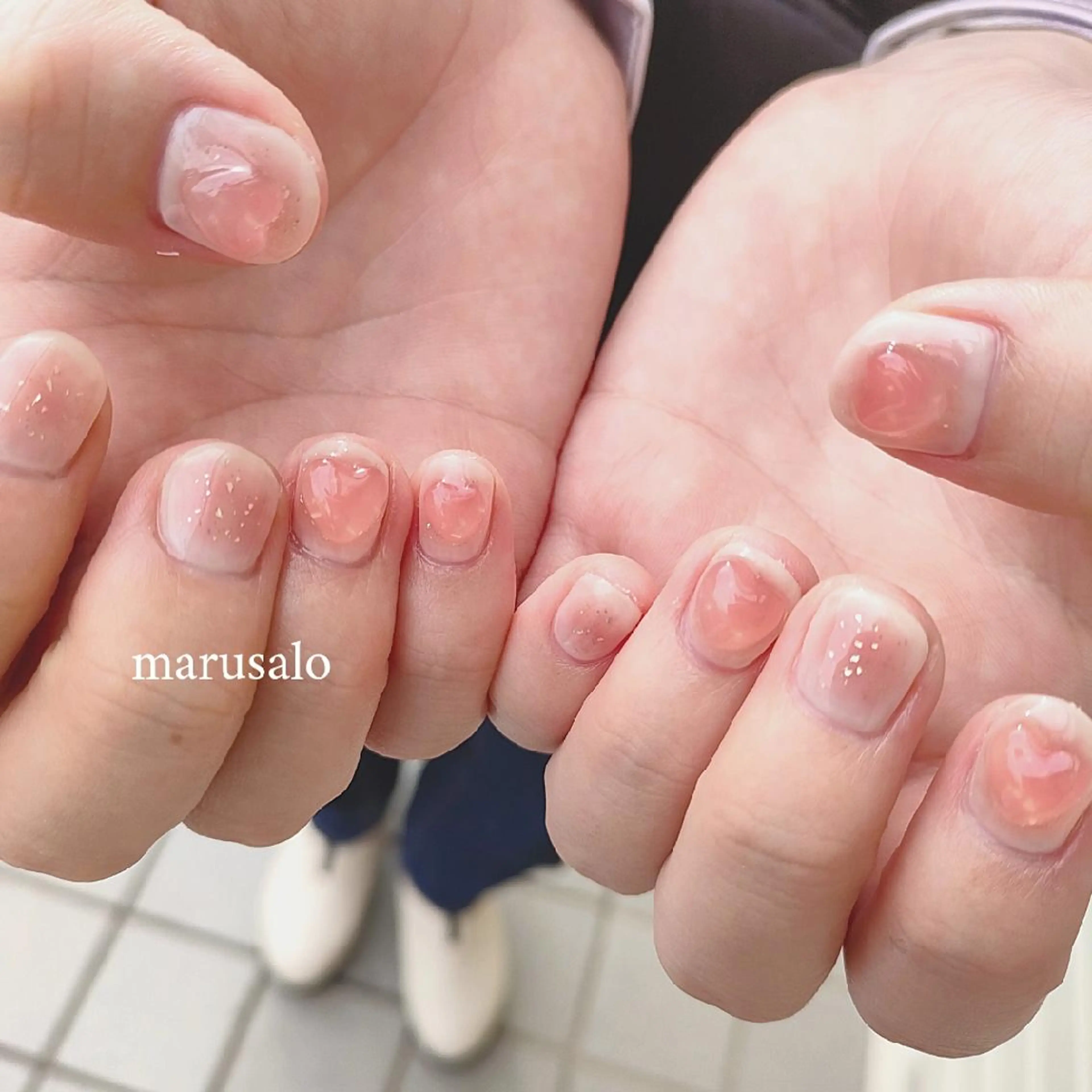 ネイル チークネイル ハート 韓国ネイル ぷっくりネイル UVネイル ハンドネイル marusalo nailのネイルデザイン