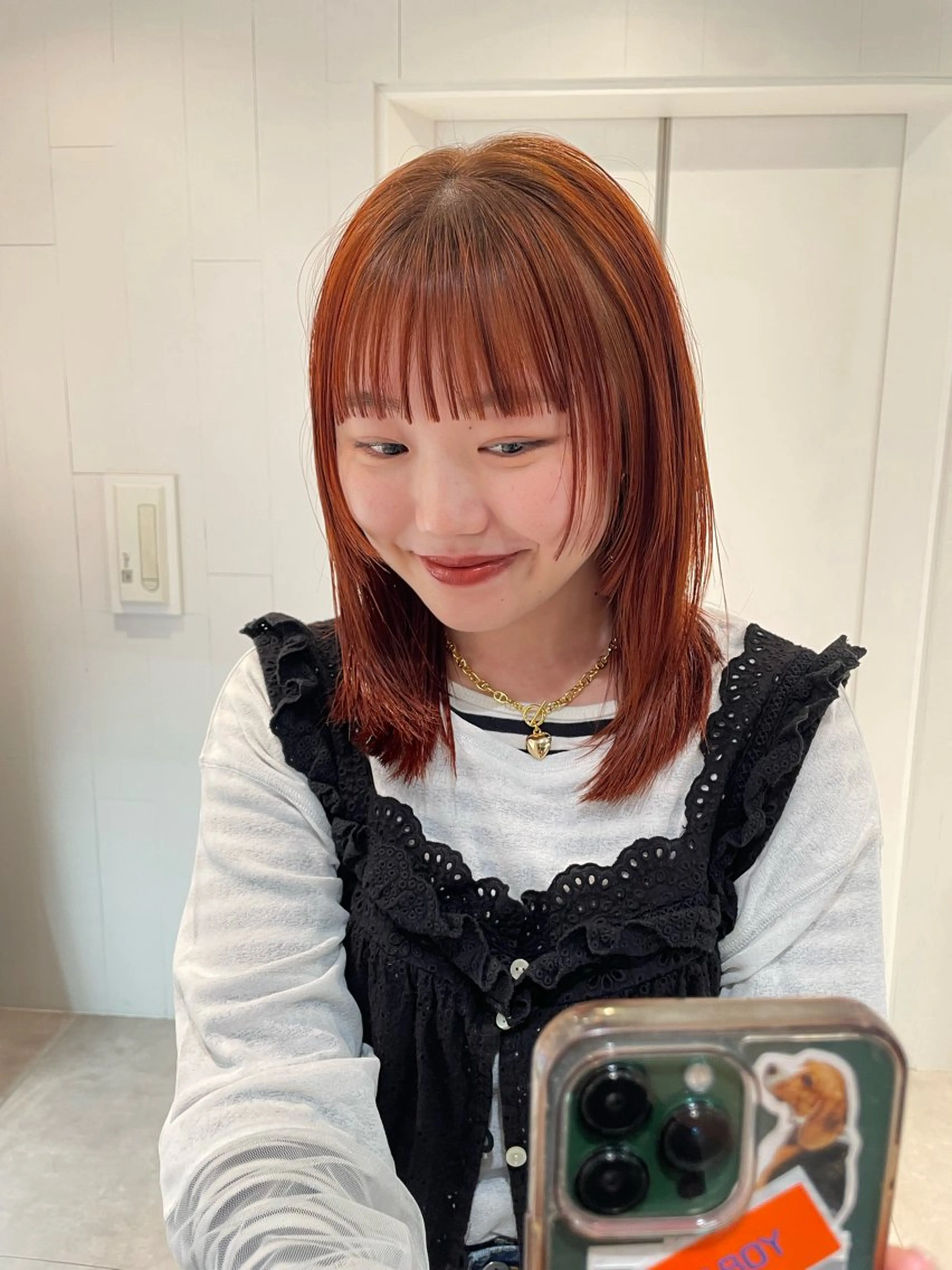 ミディアム カラー ミディアムレイヤー ブラウンカラー オレンジ レイヤーカット カット ヘアカラー トリートメント パーマ/パーマ落とし 【Kouta】のヘアスタイル