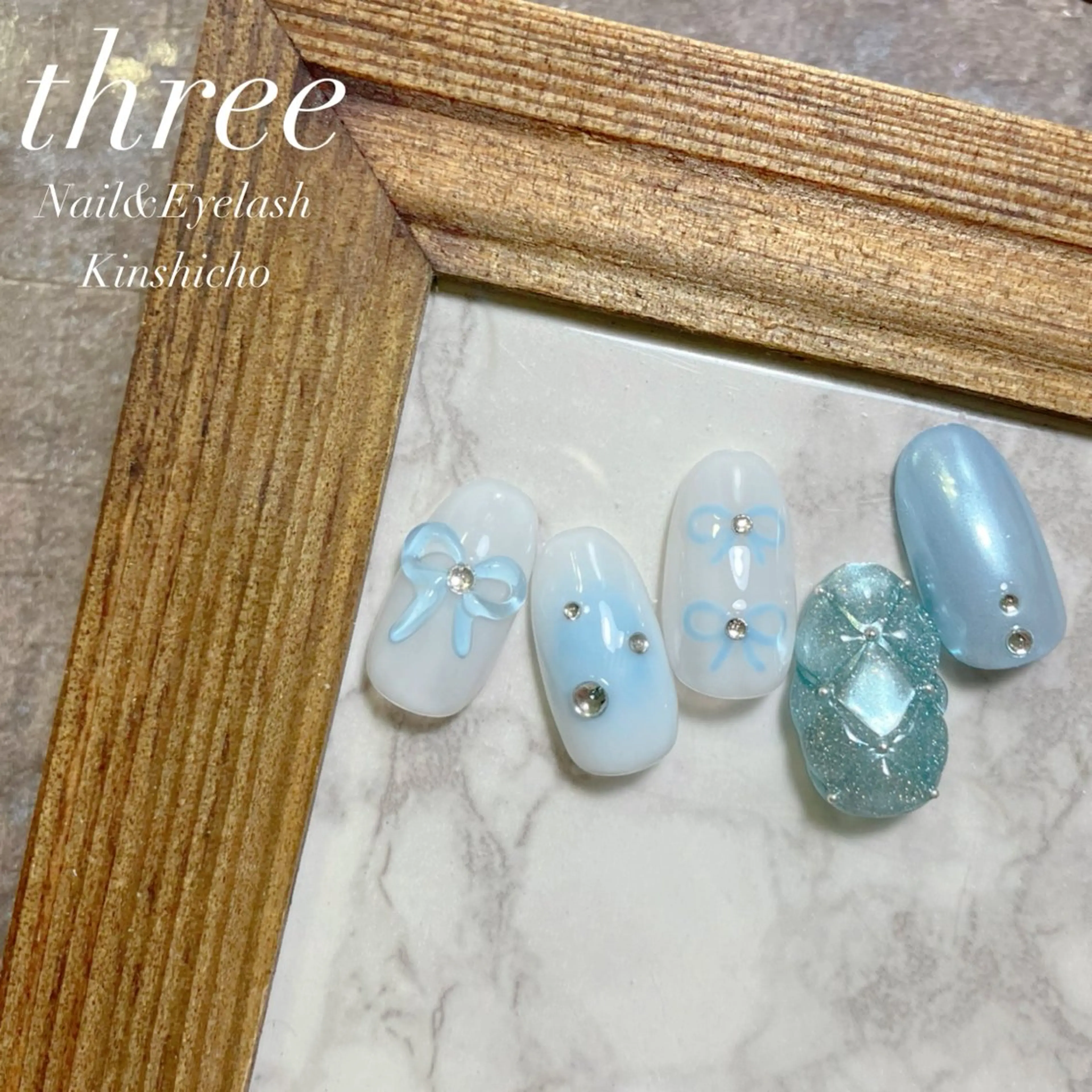 ネイル 韓国ネイル リボン ハンドネイル three Nail&Eyeのネイルデザイン