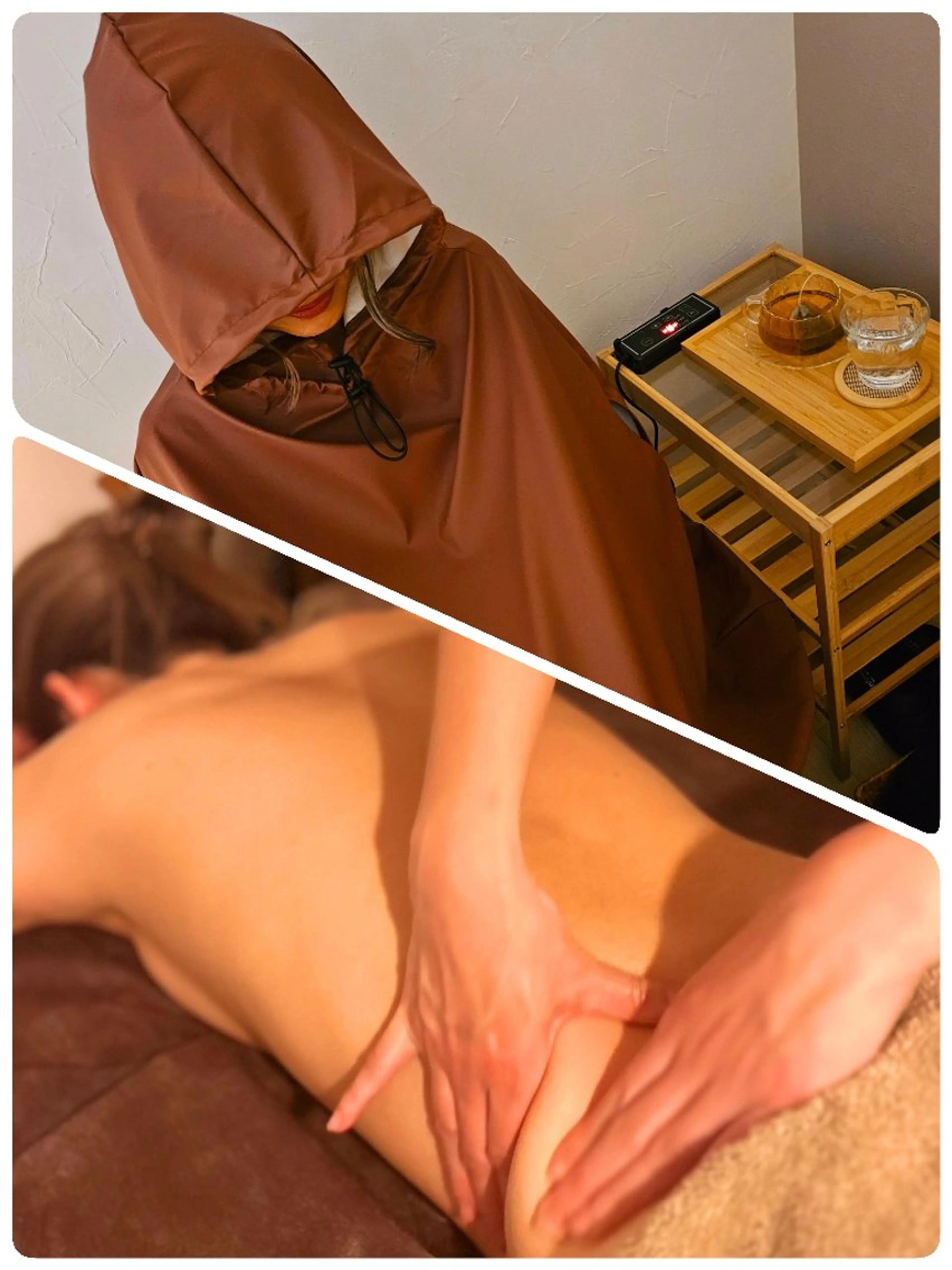 アロマリンパマッサージ60分×よもぎ蒸し40分(クレイ足湯・アフタードリンク・ブレンドアロマ、よもぎ蒸しセレクト)の写真