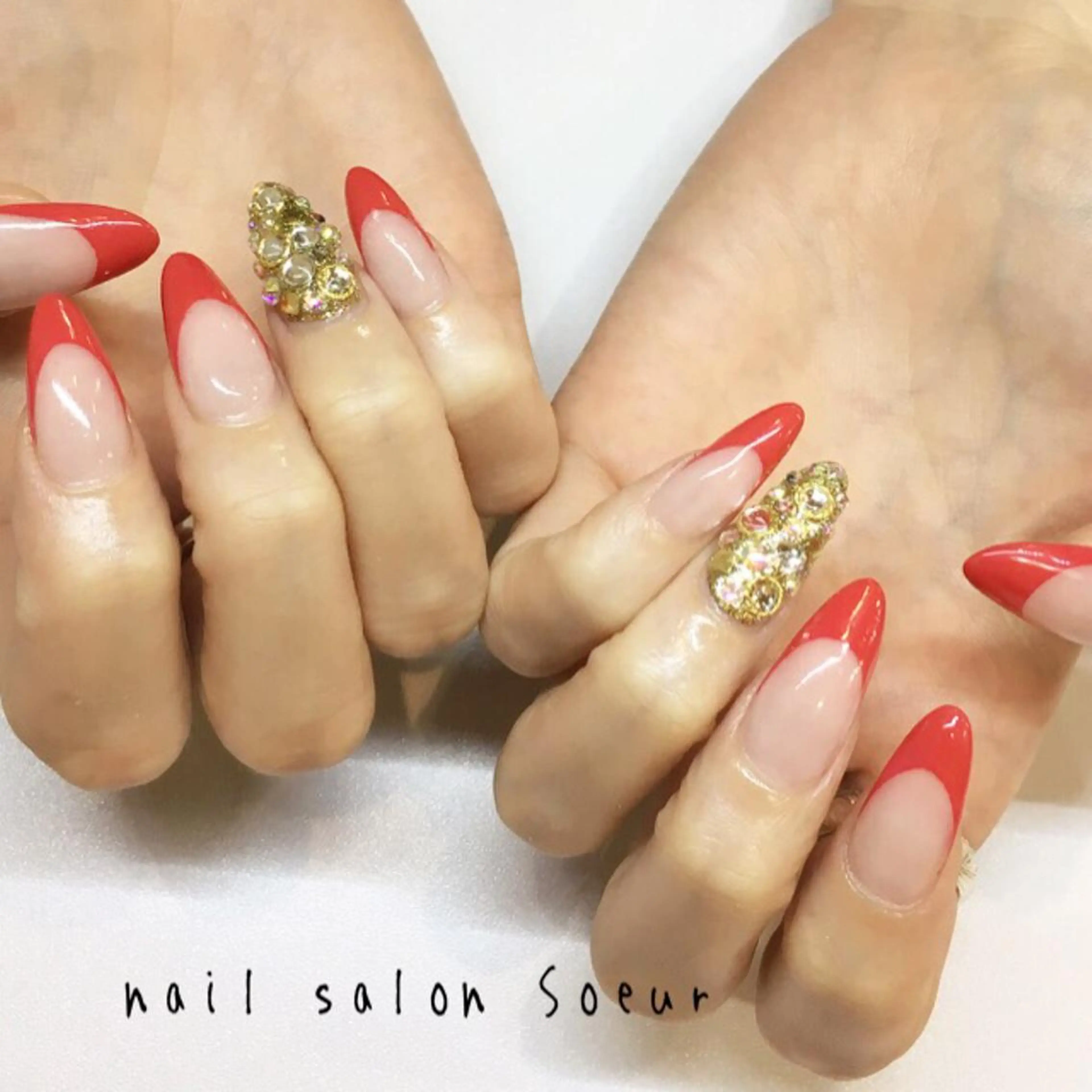 ネイル フレンチネイル 持ち込み 赤色 スカルプネイル シンプルネイル ハンドネイル nail salon Soeurのネイルデザイン