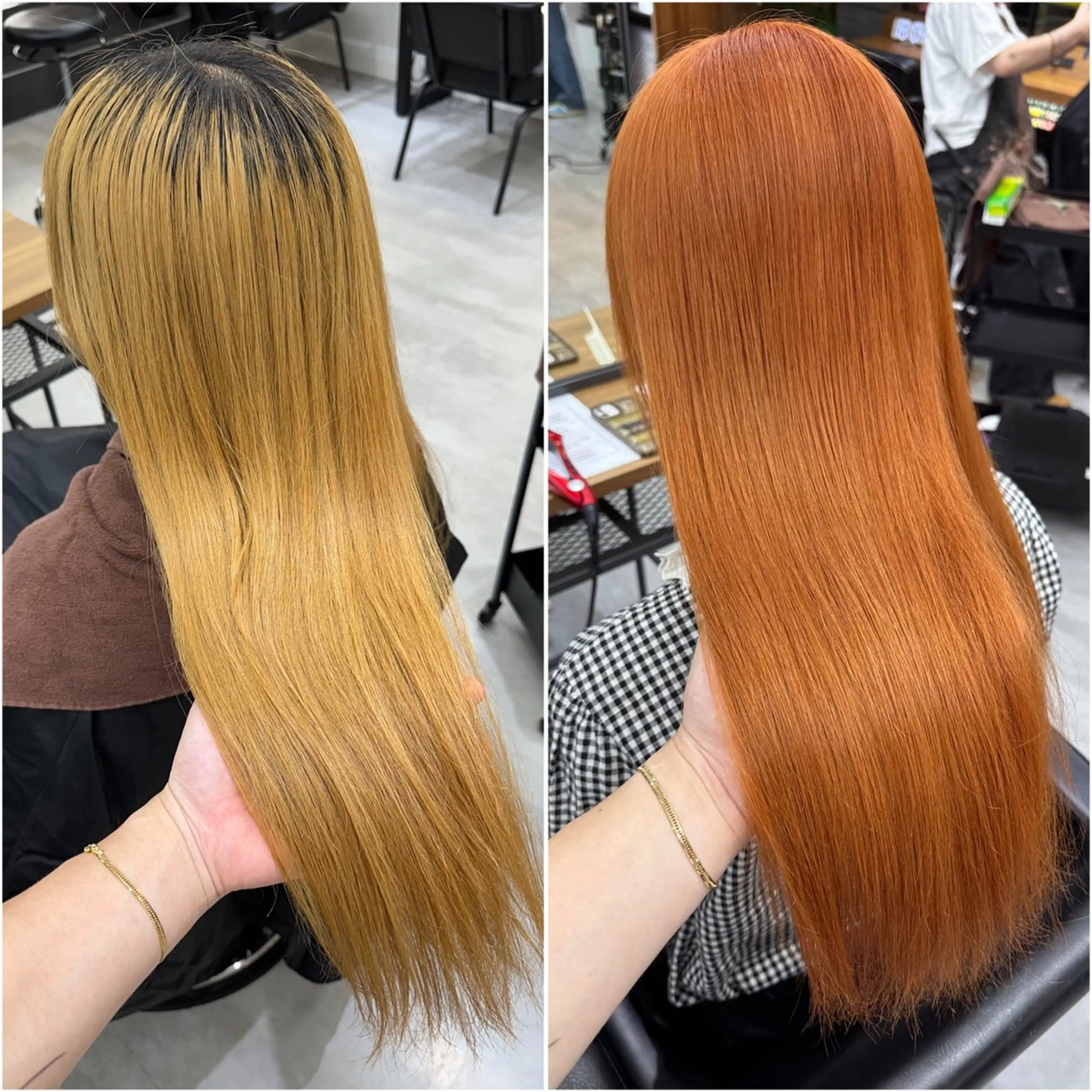 ロング カラー ダブルカラー ハイトーンカラー オレンジ KEISUKE🐶 カラー✨エクステのヘアスタイル