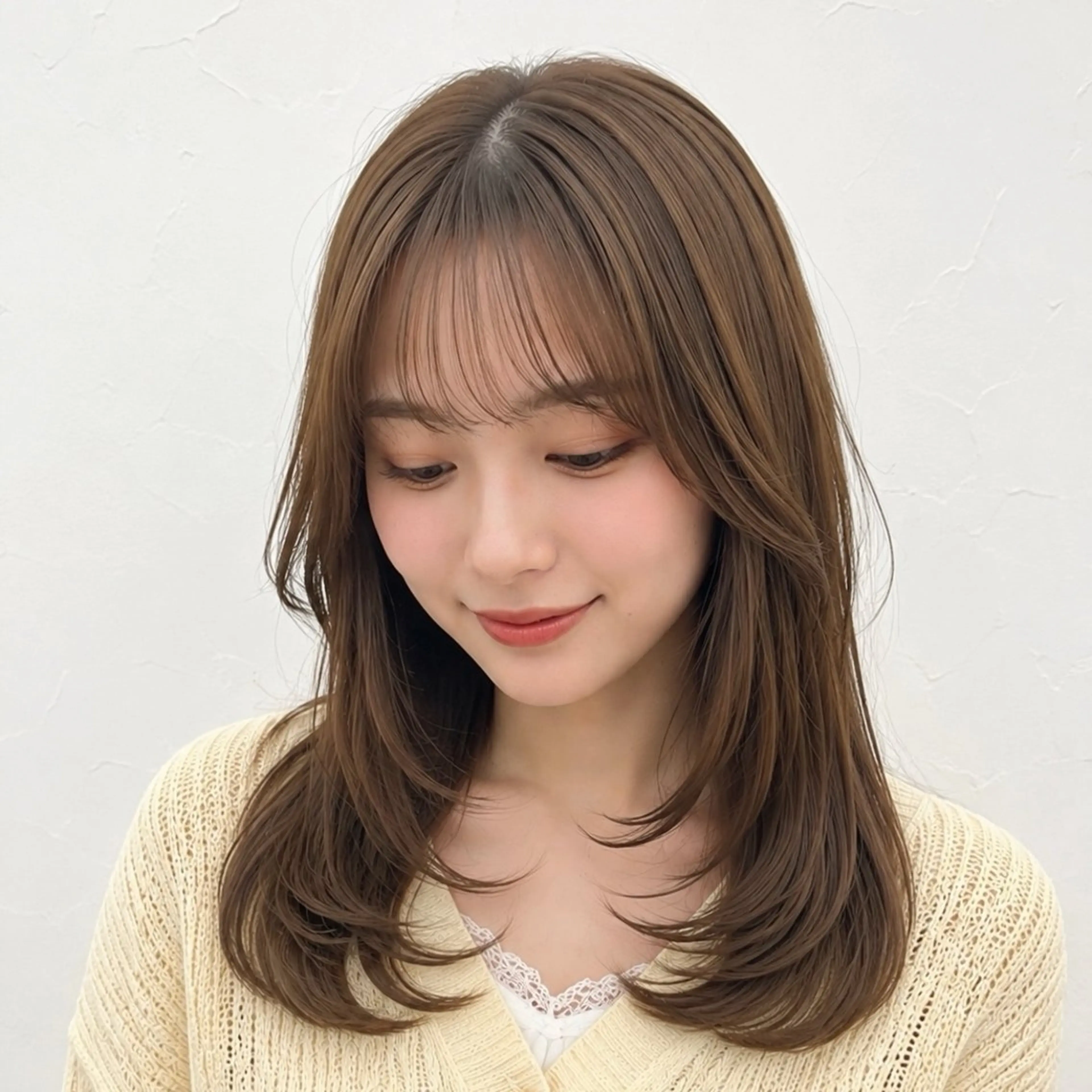 ミディアム カラー ミディアムレイヤー ベージュカラー ブラウンカラー レイヤーカット 外ハネヘア カット ヘアカラー 佐藤 舞のヘアスタイル