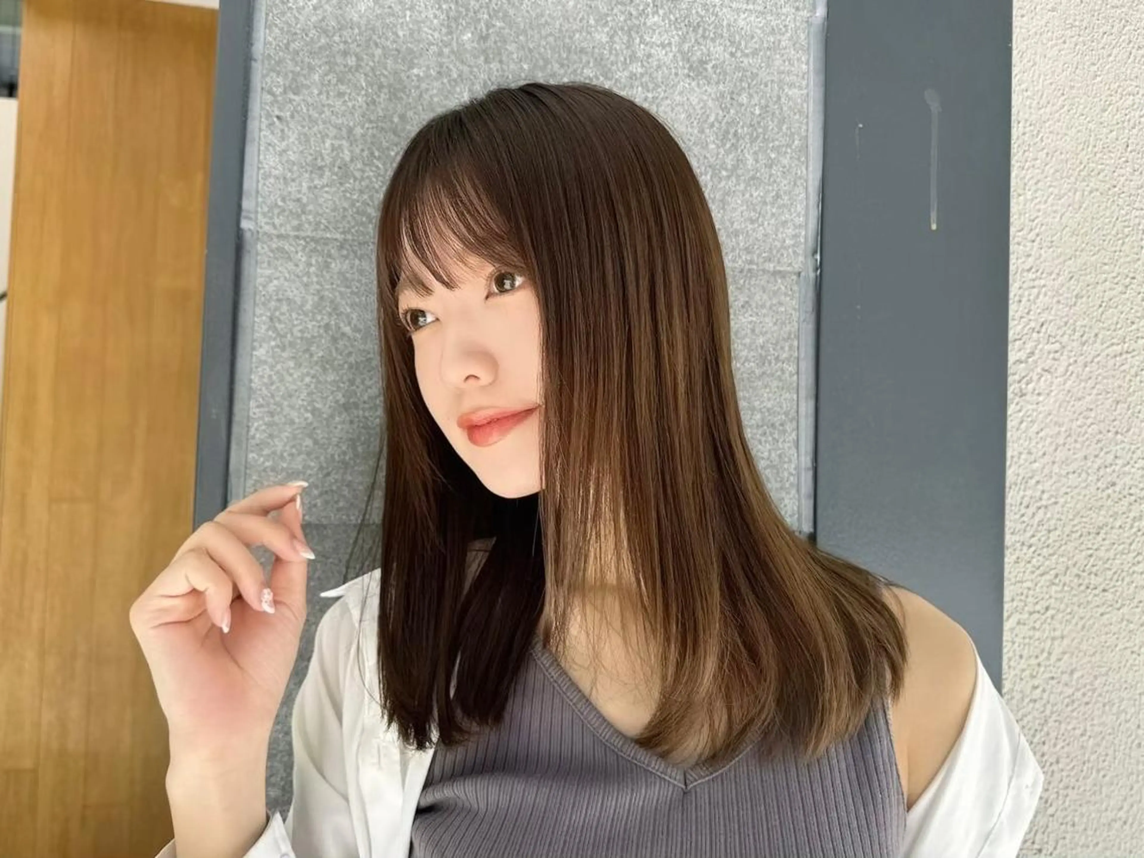 ミディアム カット 縮毛矯正 トリートメント Rubikなかもず タケウチのヘアスタイル