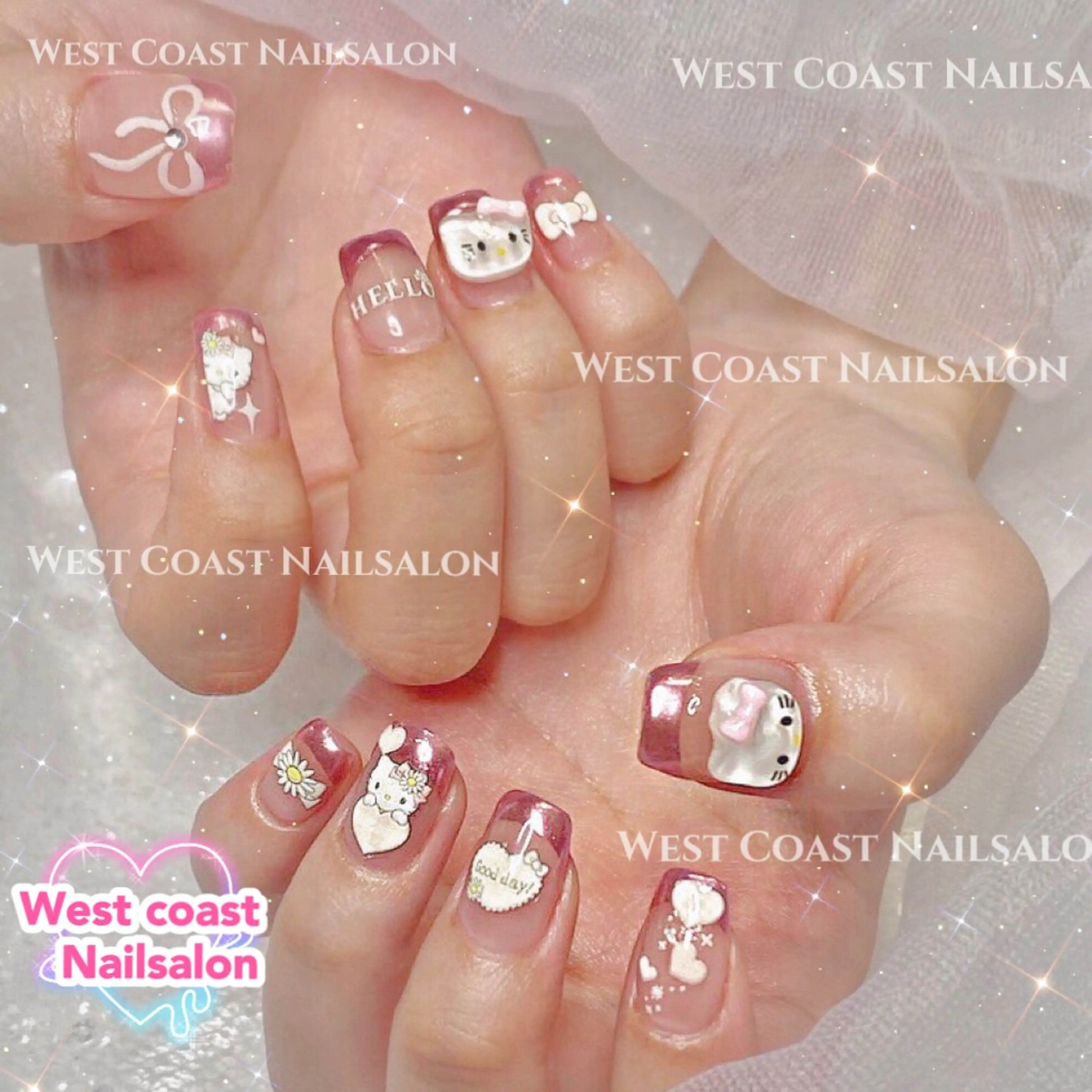 ネイル ハンドネイル リボン、ガーリー パーツ放題専門店のネイルデザイン