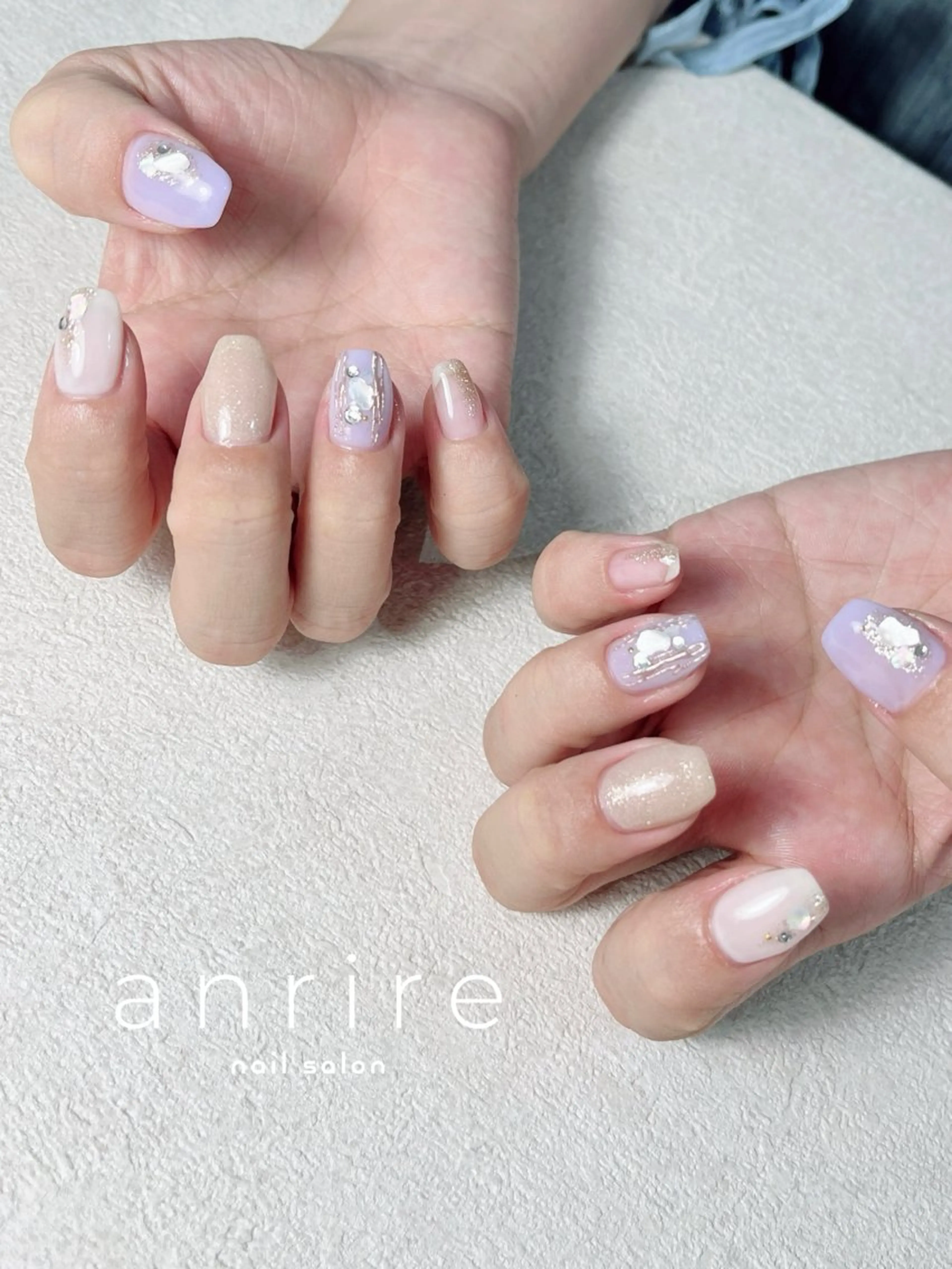 ネイル ブルー ジェルネイル キラキラネイル ラメ(グリッター) ミラーネイル ハンドネイル nailsalon anrireのネイルデザイン