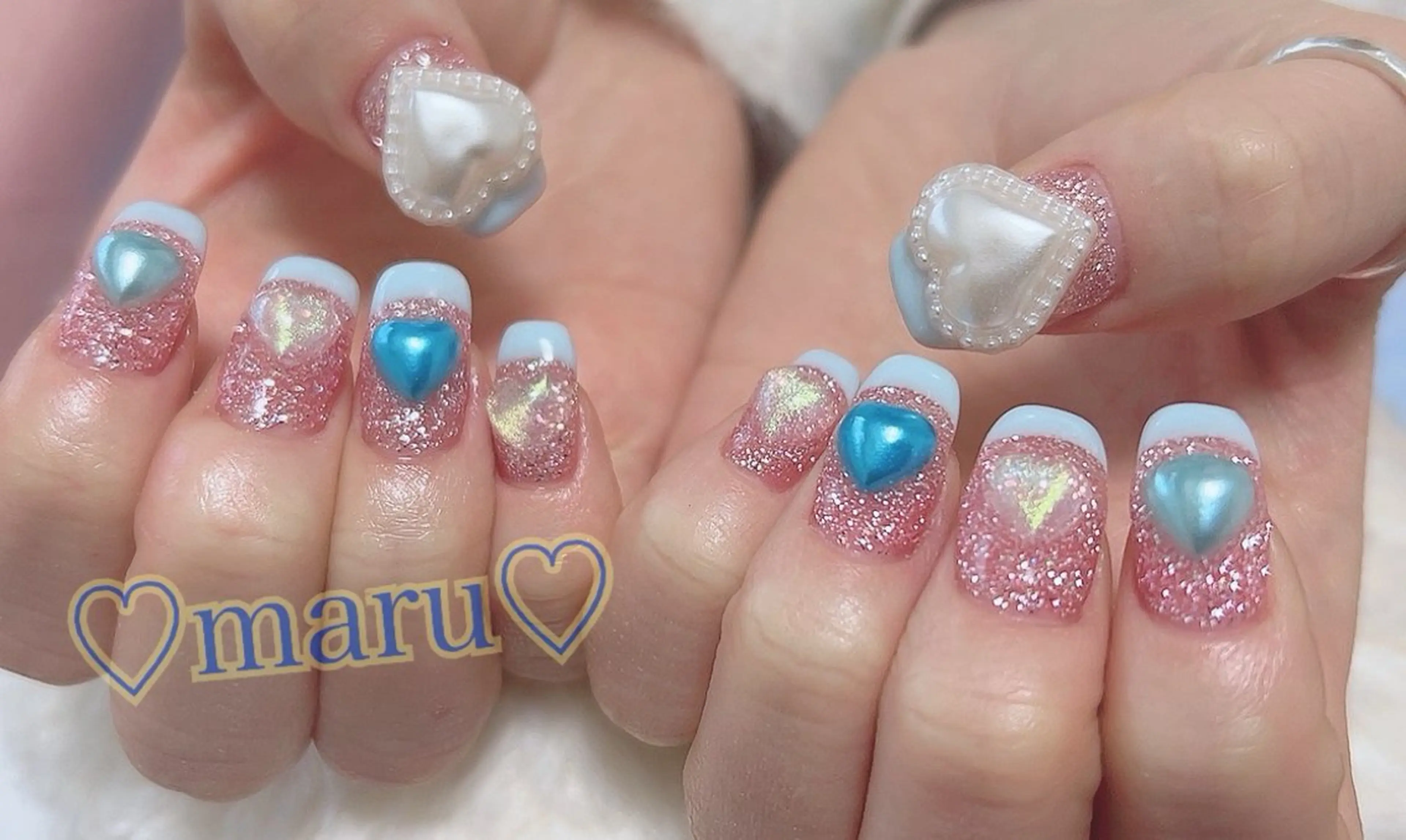 ネイル ブルー ハート 持ち込み ハンドネイル フットネイル まるみ♡7/1〜値上 げ致します(>_<)のその他イメージ