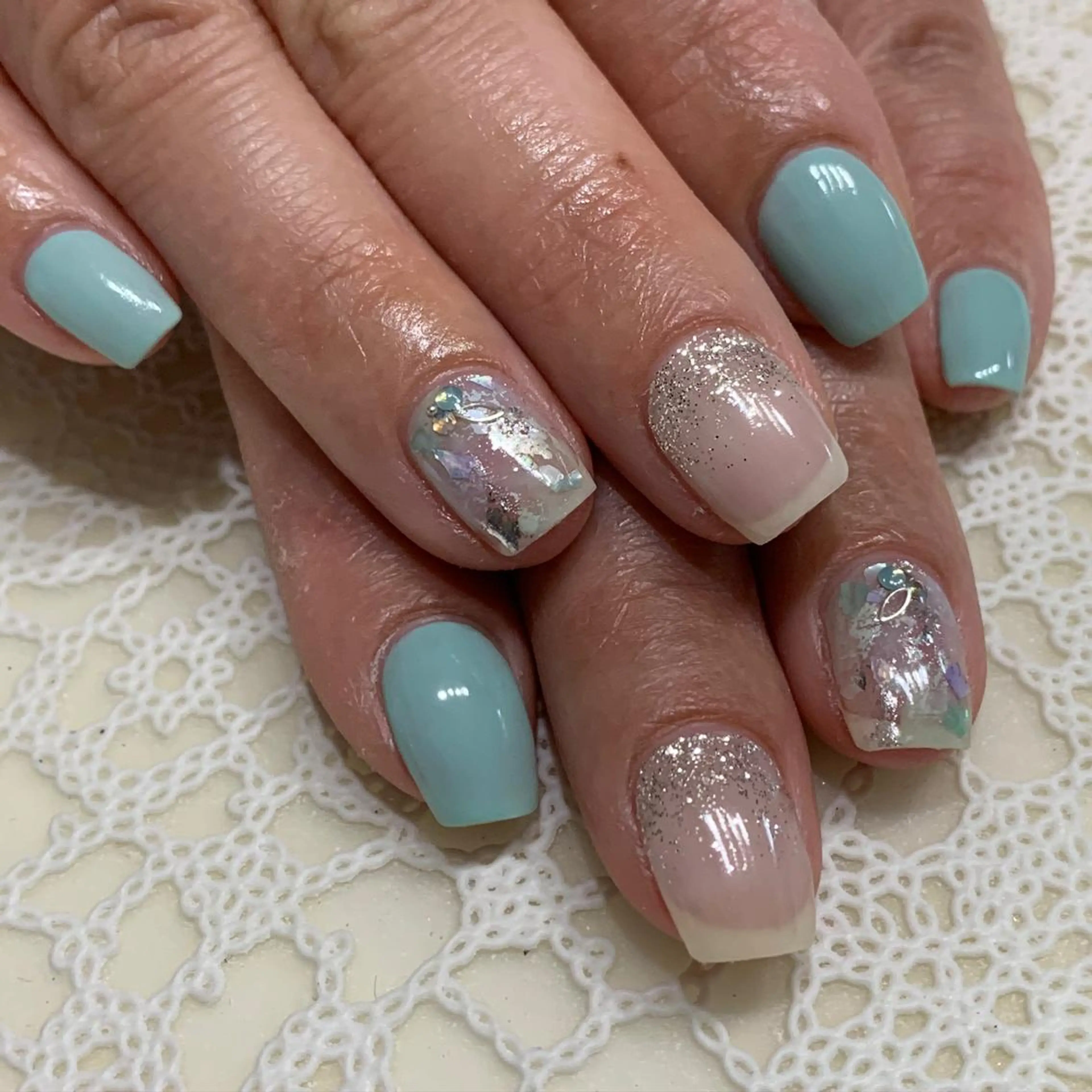 ネイル 水色 nonaMe 森のネイルデザイン