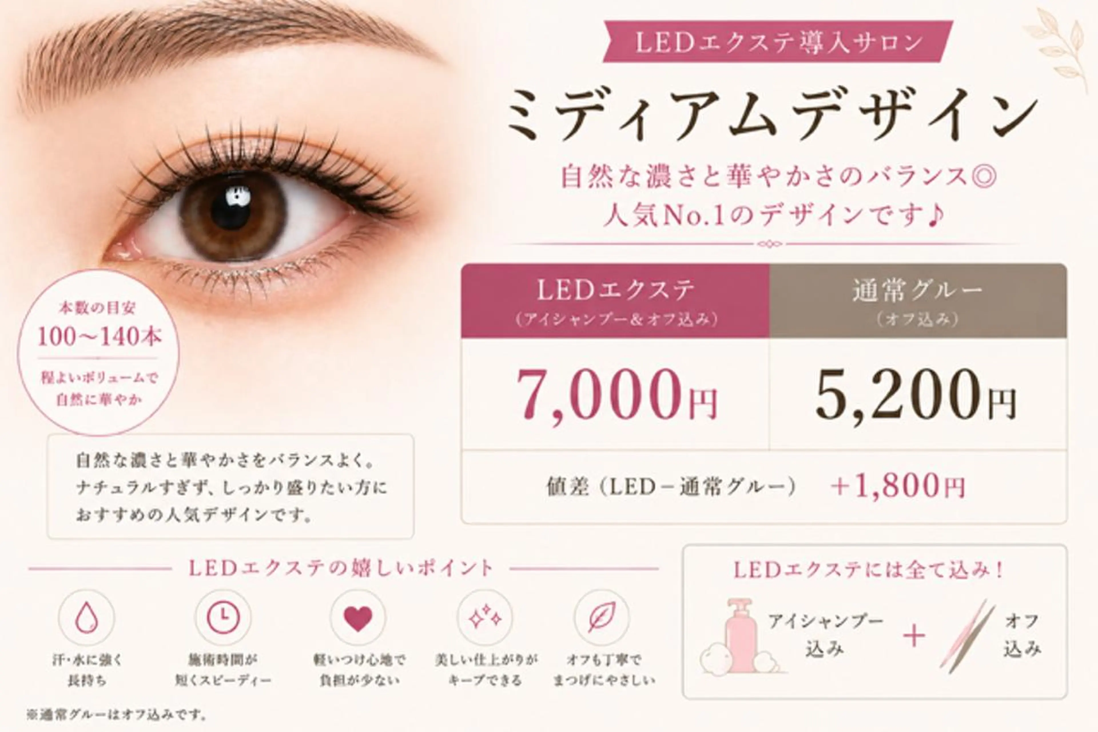 ミディアムデザイン（120～140本目安）フラットラッシュオフ込　【NO LED】の写真