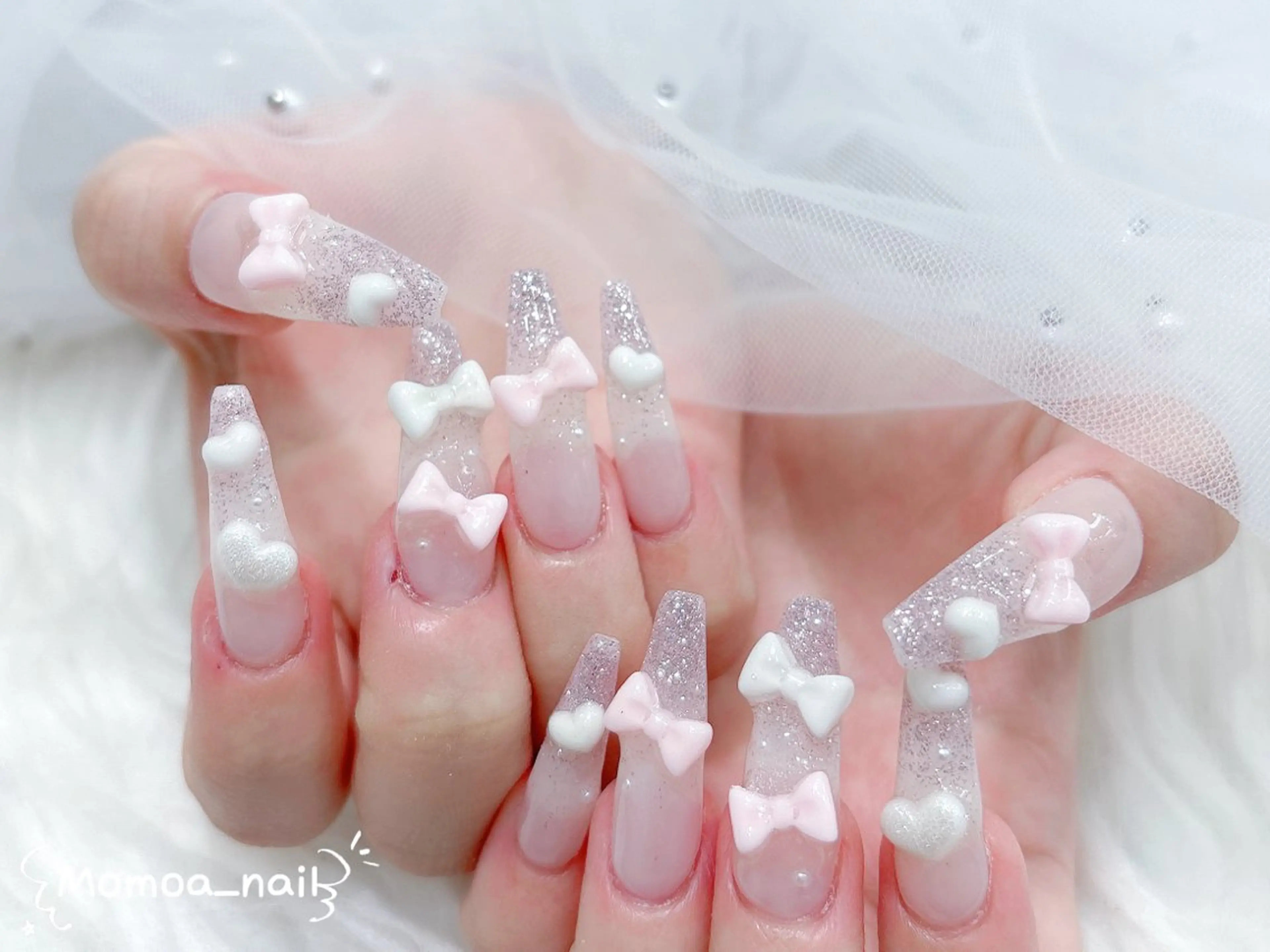 ネイル 成人式 ロングネイル マグネットネイル 大理石ネイル(マーブル) 持ち込み ハンドネイル MoMoA Nail ネイル長さ出し専門店のネイルデザイン