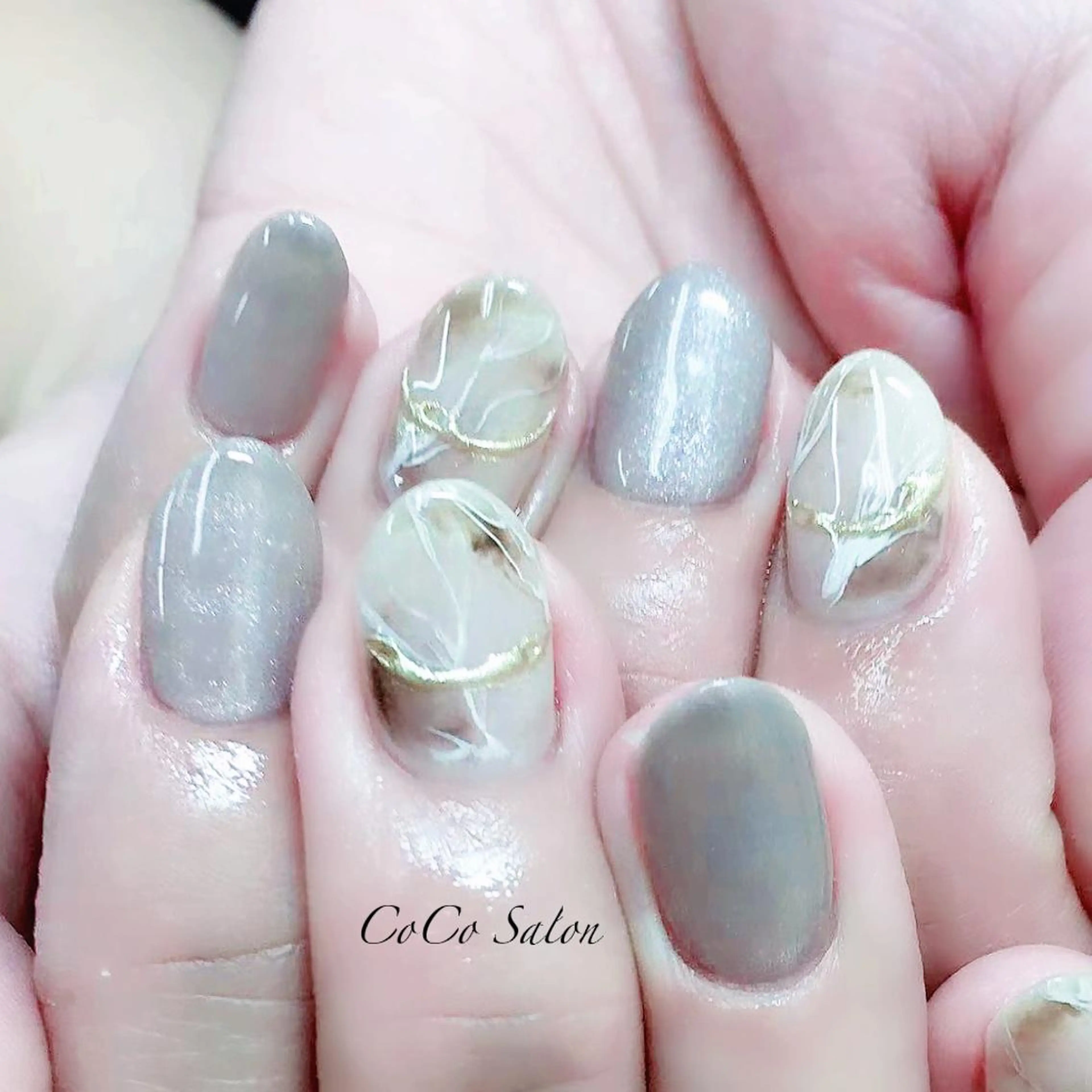 ネイル 長さ出し ジェルネイル キラキラネイル 大理石ネイル(マーブル) ミラーネイル ハンドネイル CoCoSalon ネイル/まつ毛予約のネイルデザイン