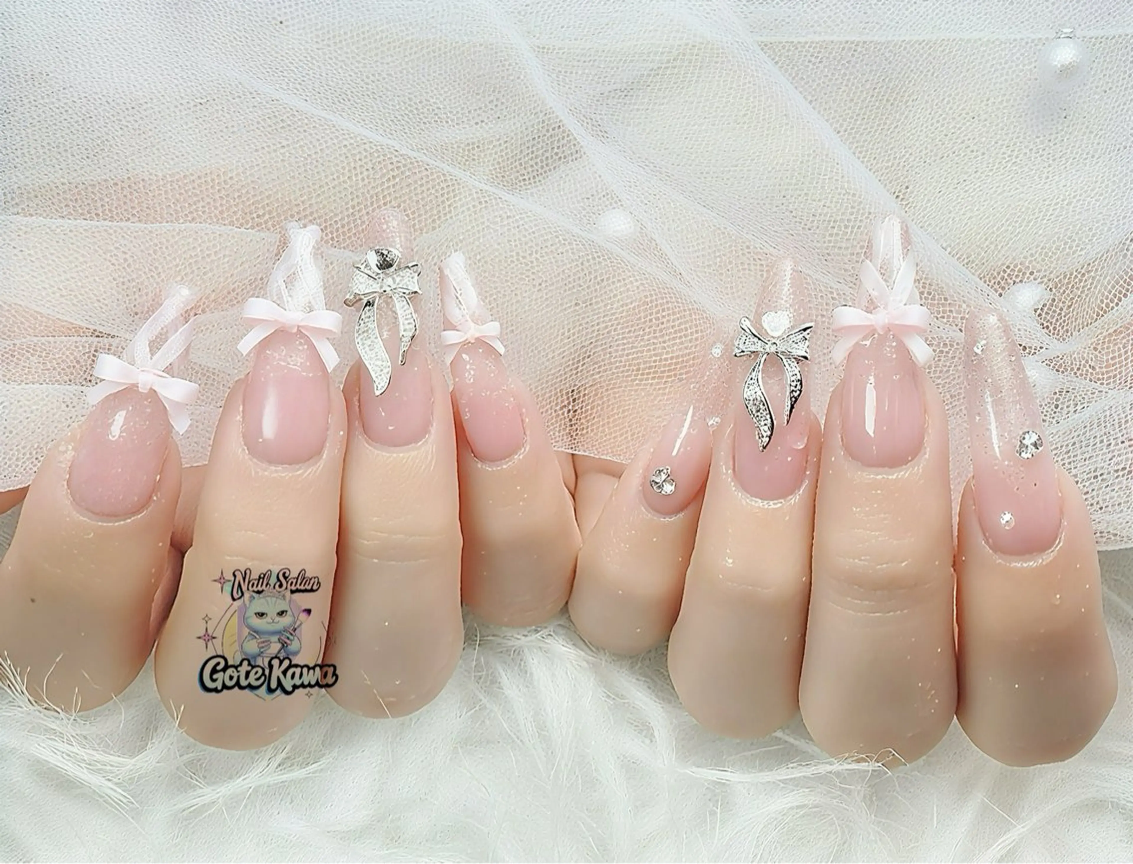 ネイル リボン ワンホンネイル Gote Kawa nail salonのネイルデザイン