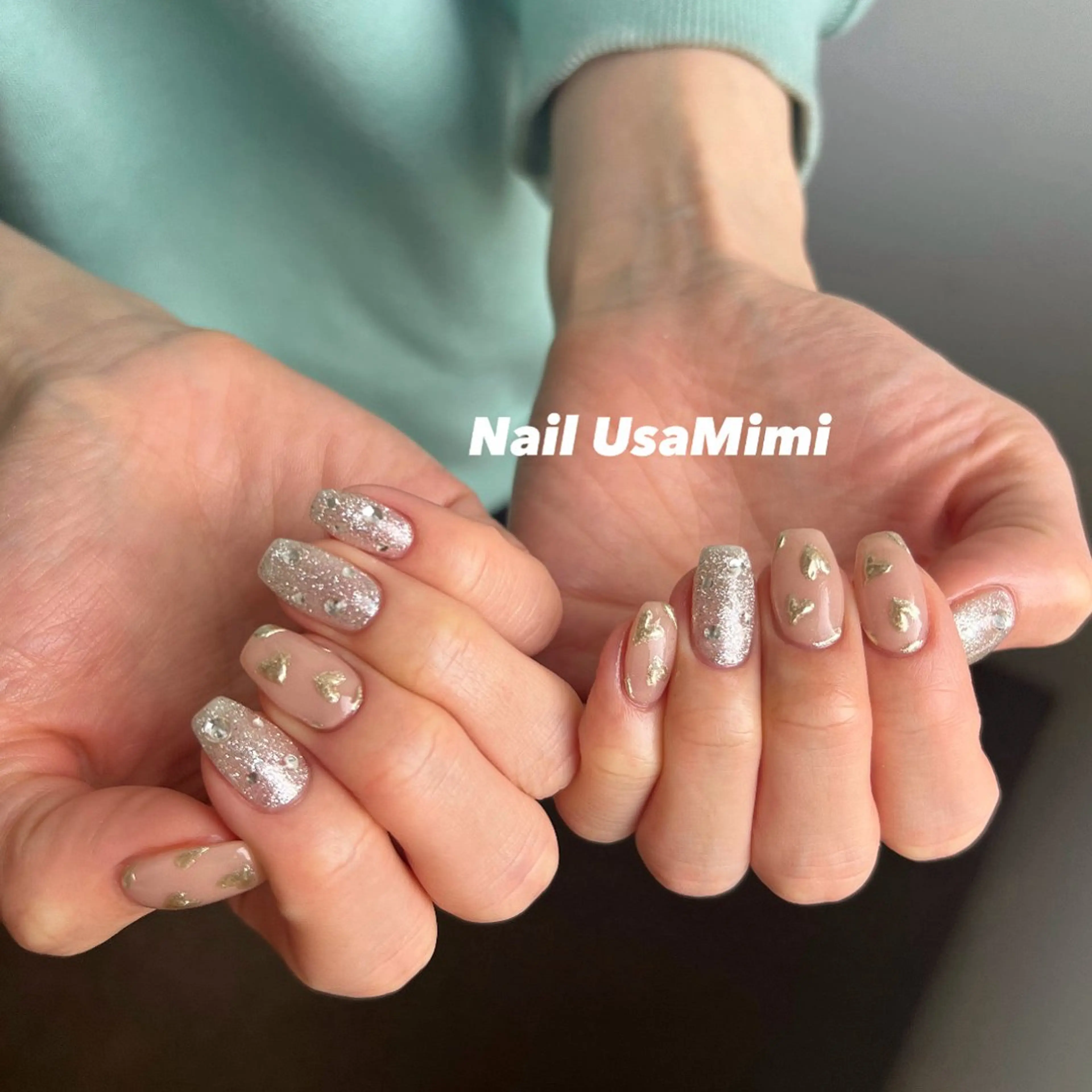 ネイル ジェルネイル ハート 韓国ネイル マグネットネイル 持ち込み 本町NailUsa Mimi RIKOのネイルデザイン