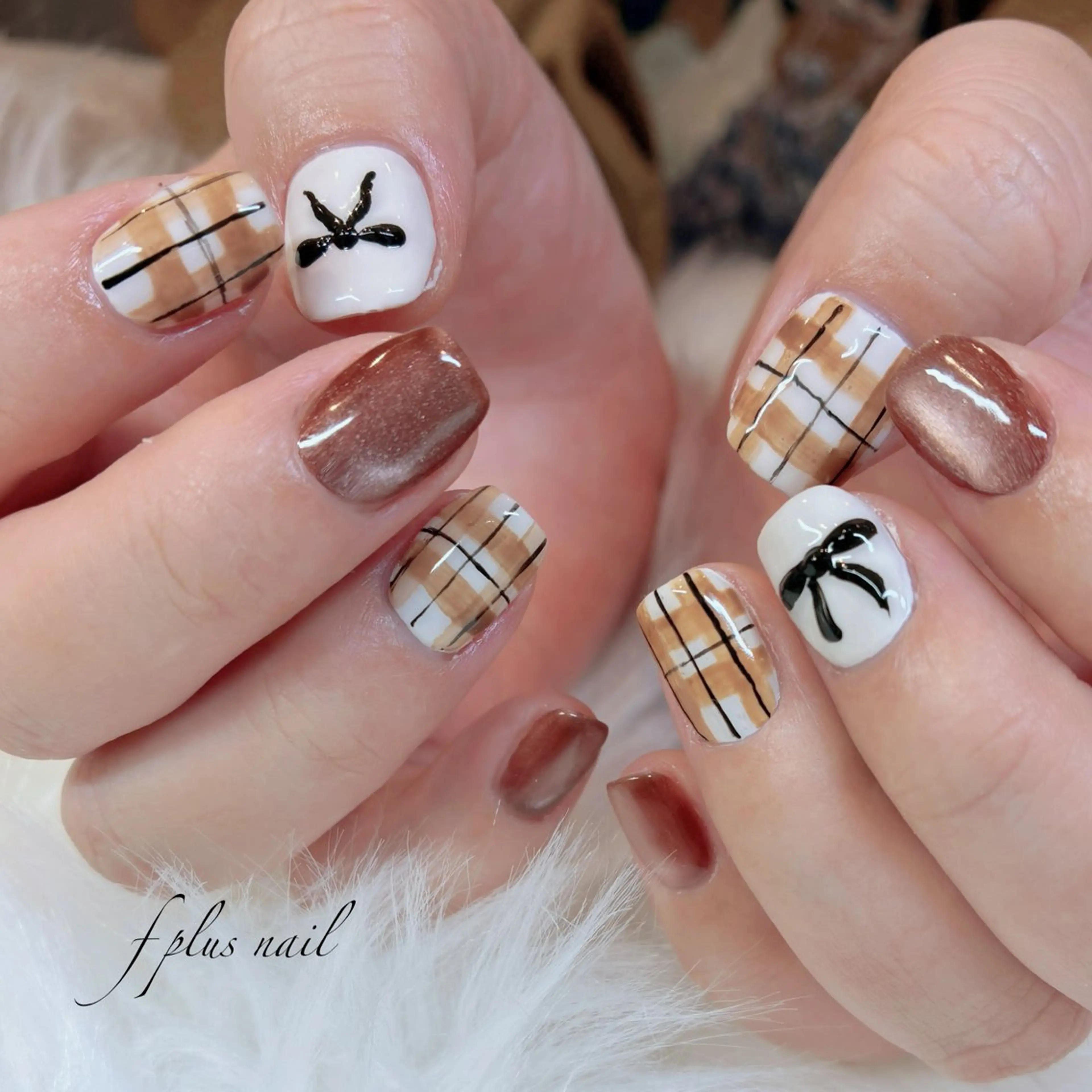 ネイル ブラウン ガーリー マグネットネイル ハンドネイル kanako nail🌷のネイルデザイン