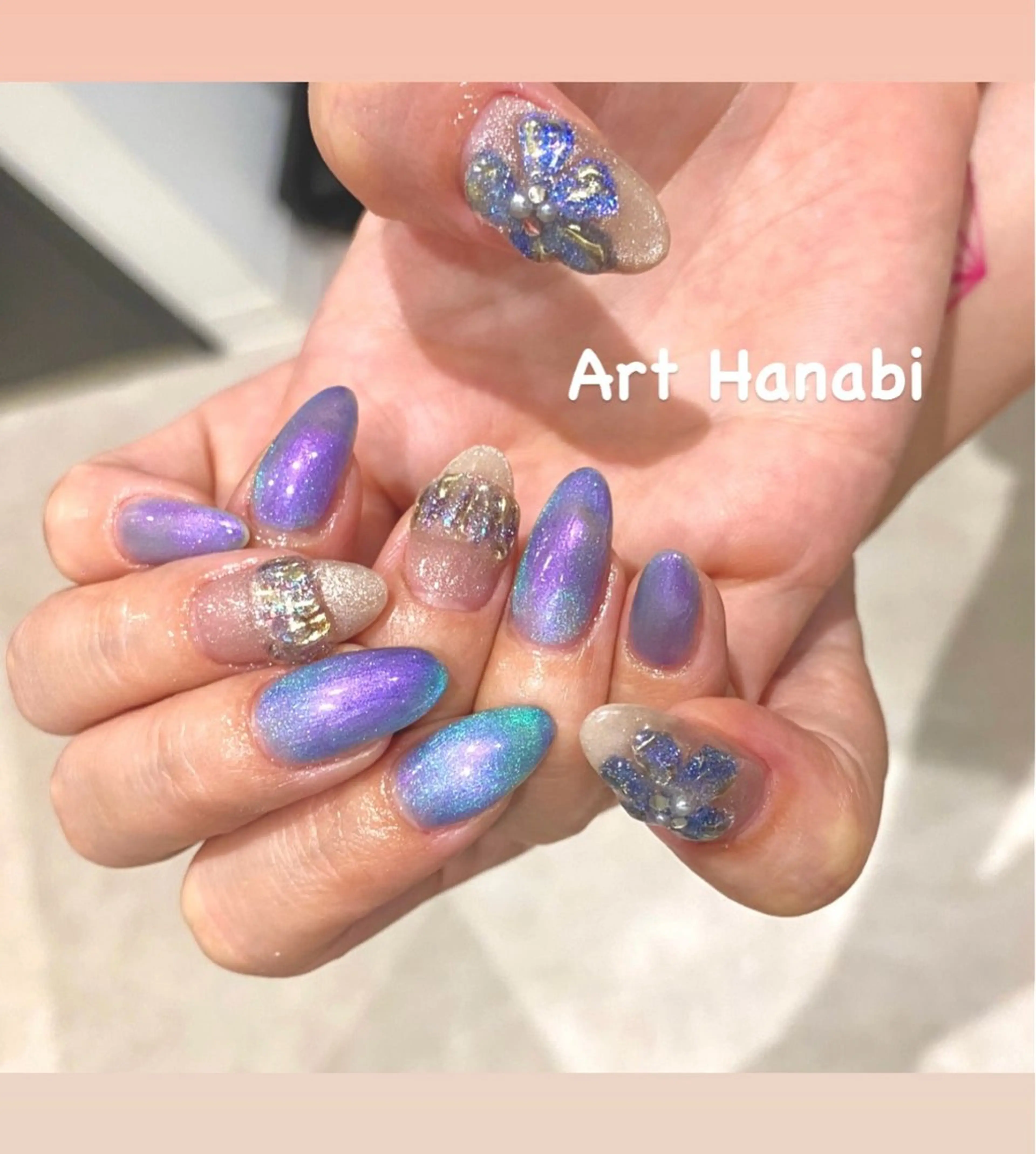 ネイル フラワーネイル ジェルネイル キラキラネイル マグネットネイル ワンカラーネイル ハンドネイル ハンドケア Art Hanabi所属・Art Hanabi ミリのネイルデザイン