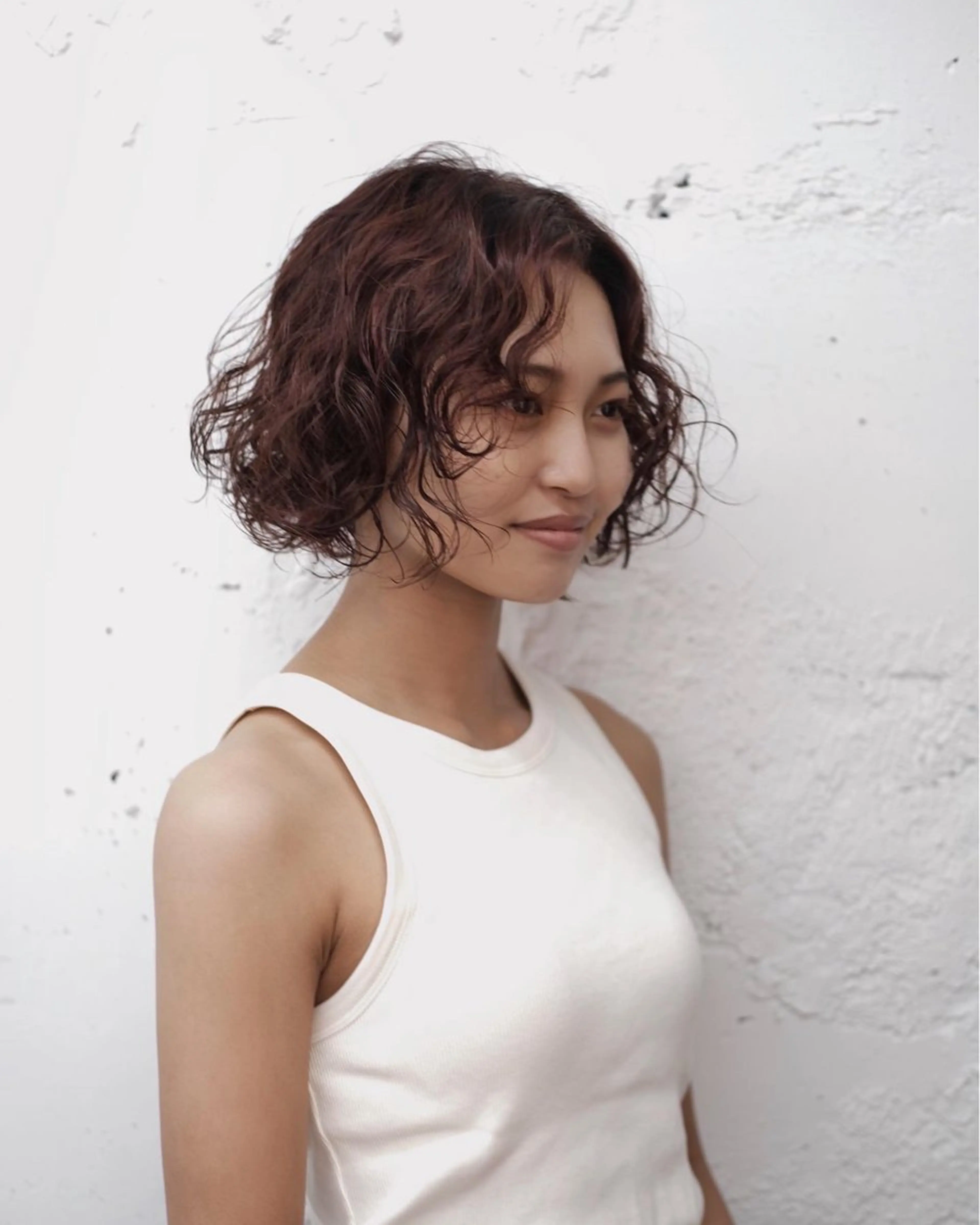 ミディアム カラー パーマ ミディアムパーマ ボブ 大石 沙季のヘアスタイル