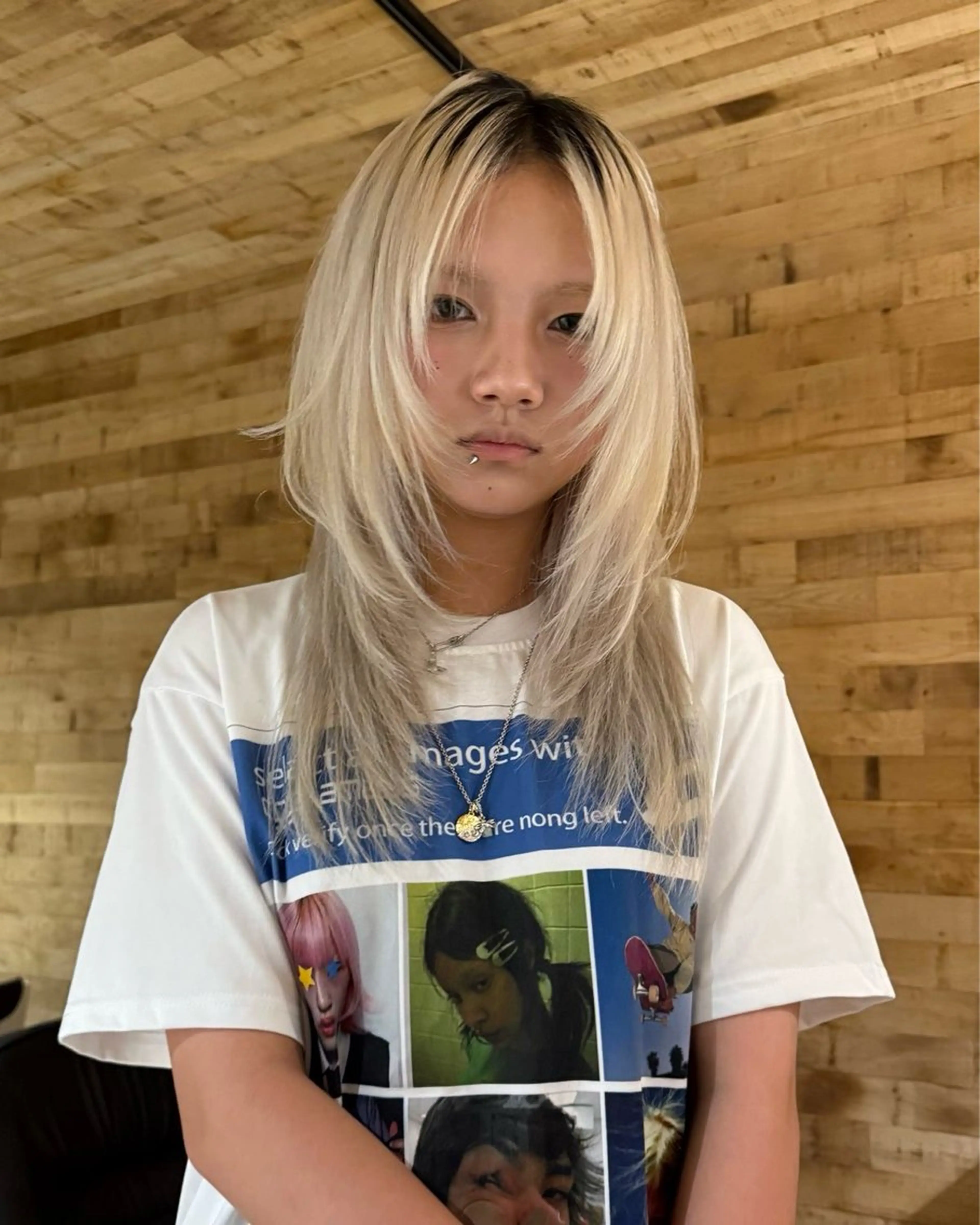 セミロング カラー 栄/ミルクティー/ ベージュ/リホナ🧸のヘアスタイル