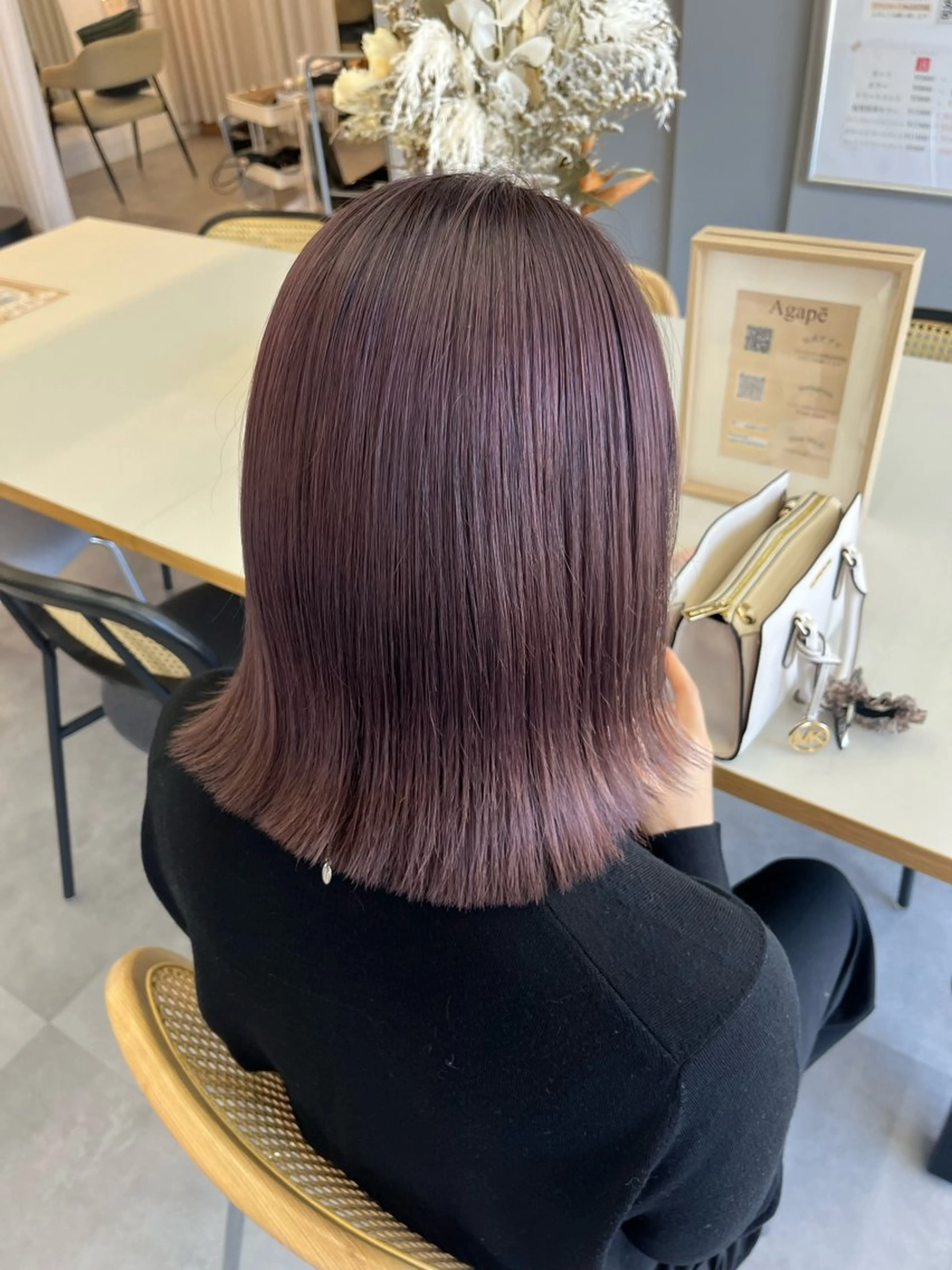 ミディアム カラー ラベンダーカラー ラベンダーピンク ピンクカラー ヘアカラー トリートメント 駒場 まといのヘアスタイル