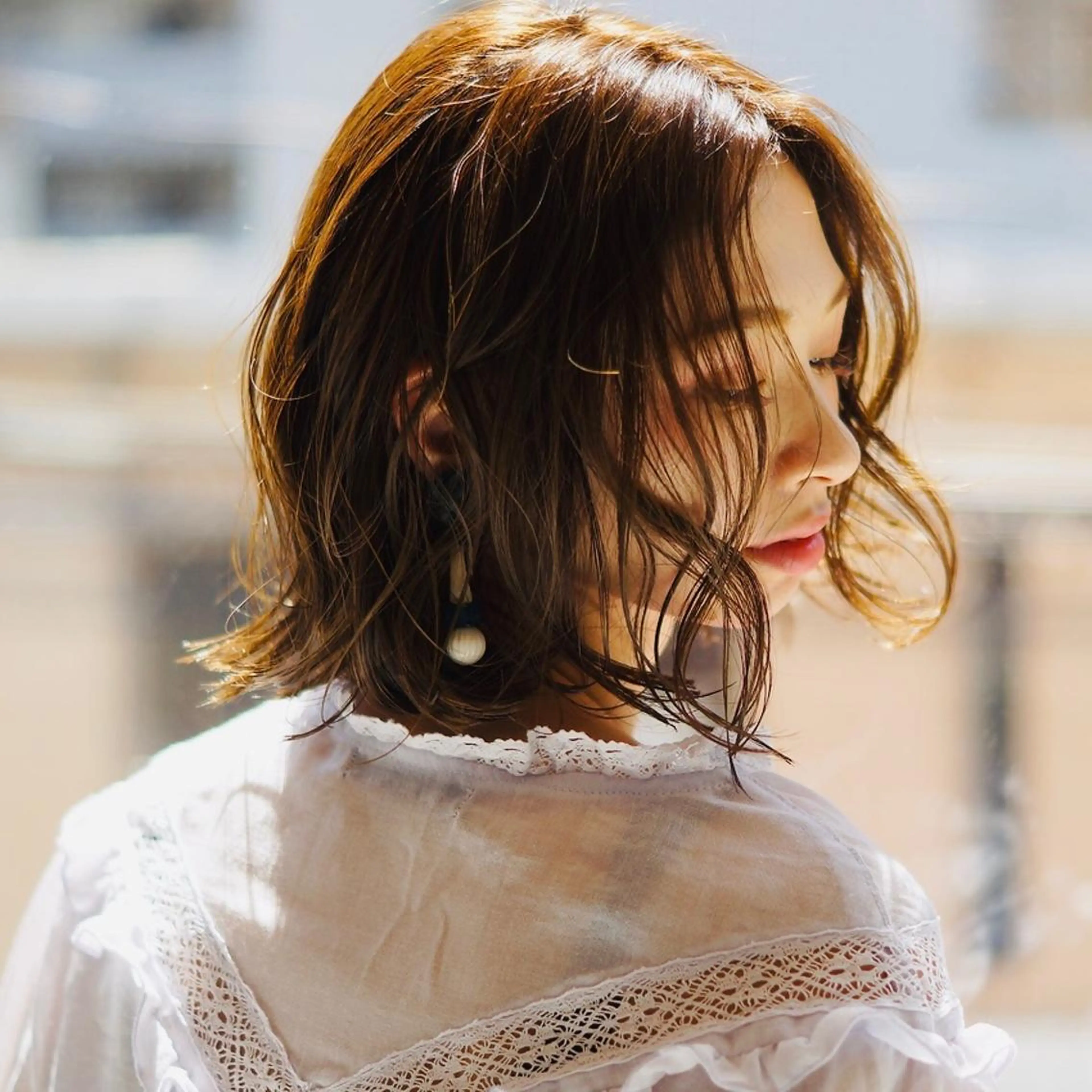 ミディアム アッシュ ボブ ハイライト 韓国風ヘア カット ヘアカラー トリートメント hoNua. 栄/透明感カラーのヘアスタイル