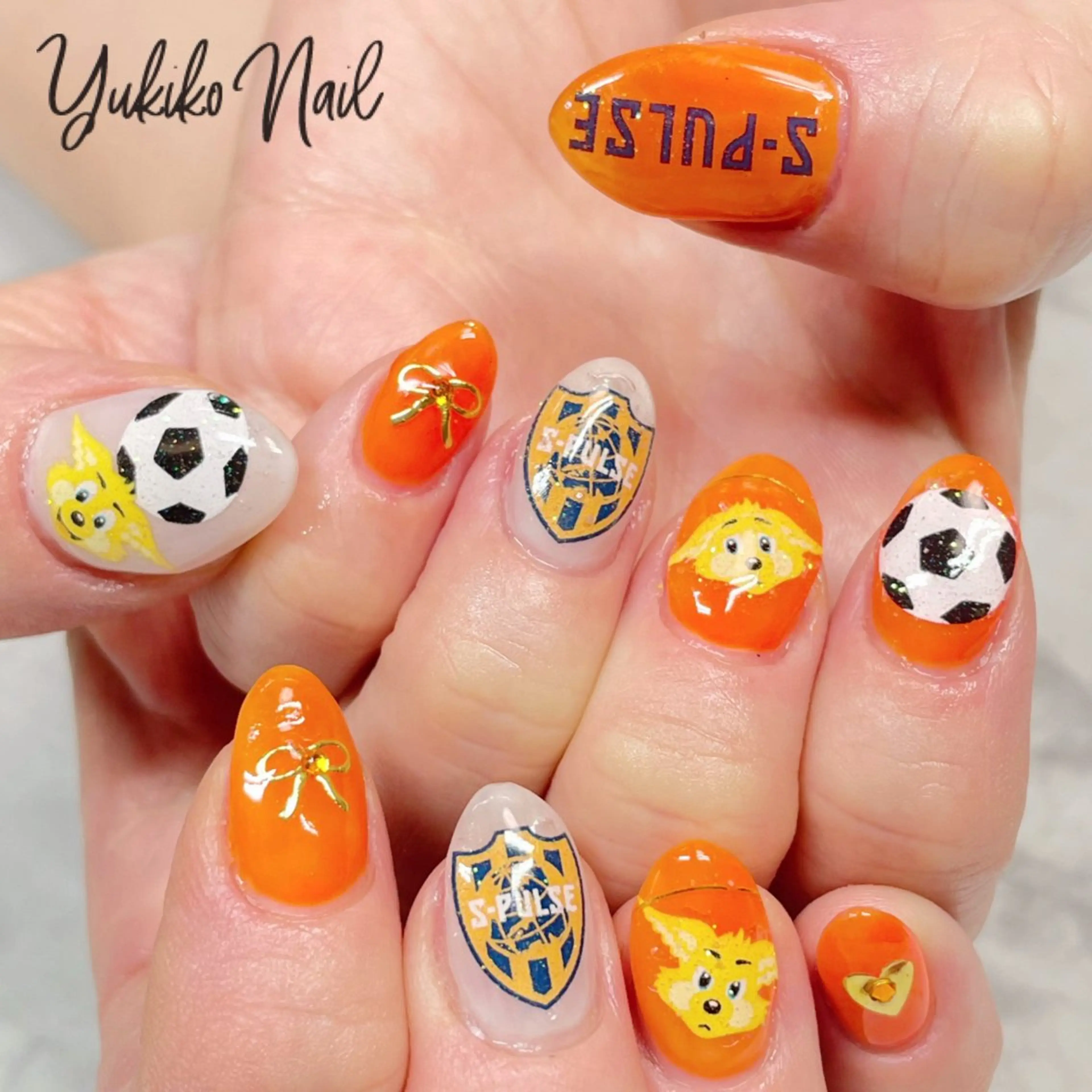 ネイル ラメ(グリッター) オレンジ ハンドネイル ユキコ ネイルのネイルデザイン