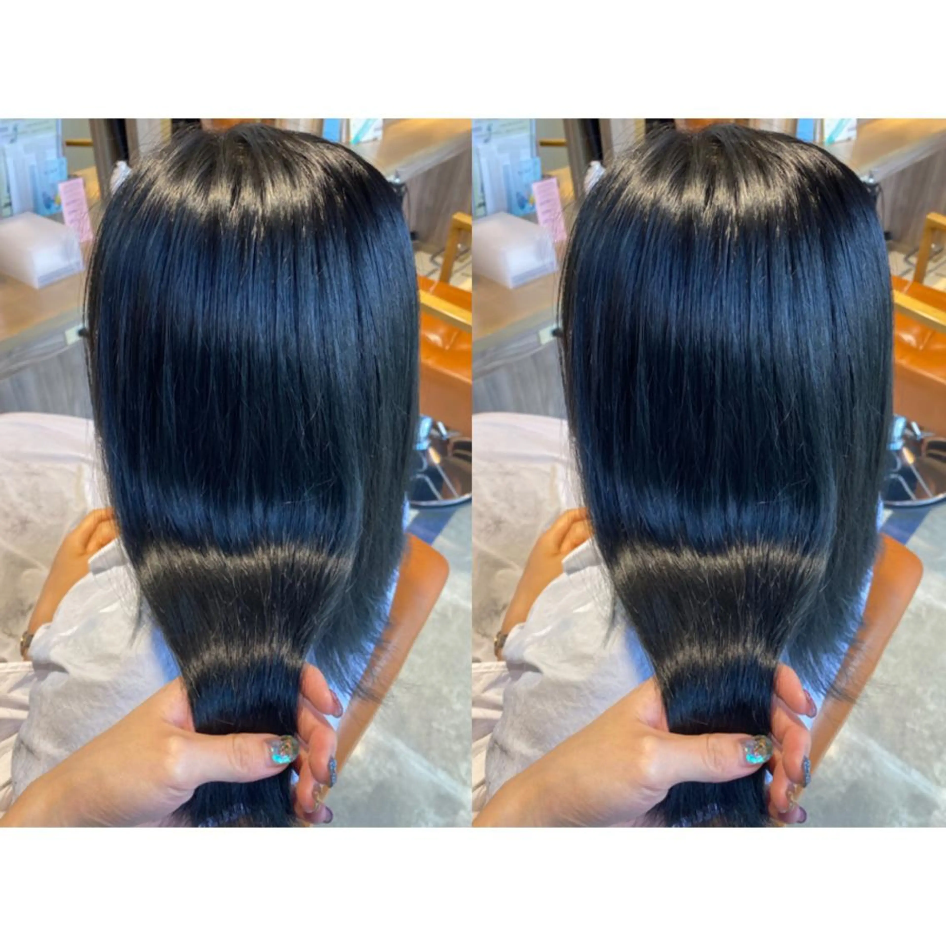 カラー 黒髪 ブルーカラー ブルーブラック カット ヘアカラー トリートメント 🐻結んで可愛い hair EMI🐻のヘアスタイル