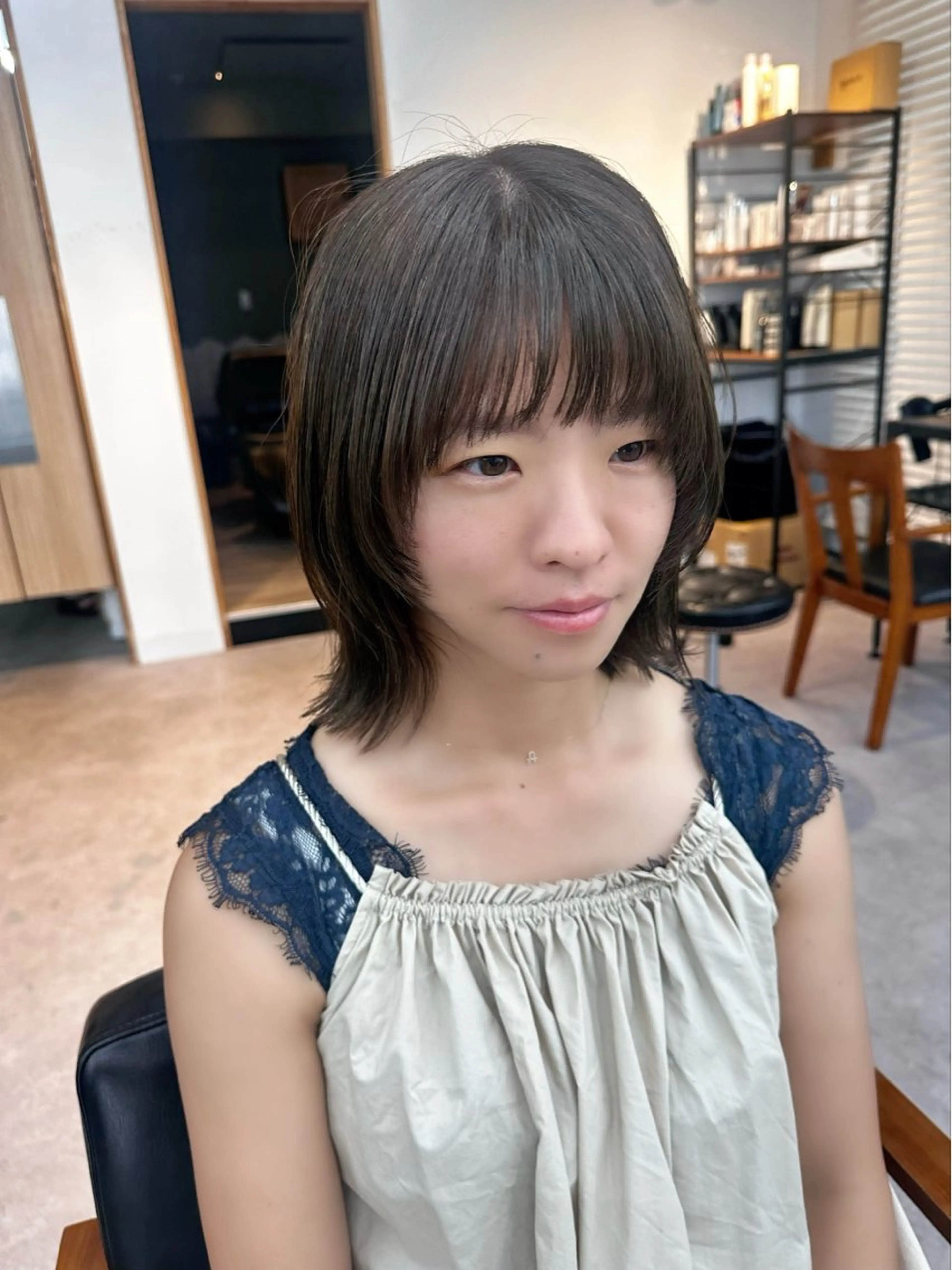 ミディアム カラー パーマ ヘアアレンジ メンズ キッズ レイヤーカット／顔周 りカット/縮毛矯正のヘアスタイル