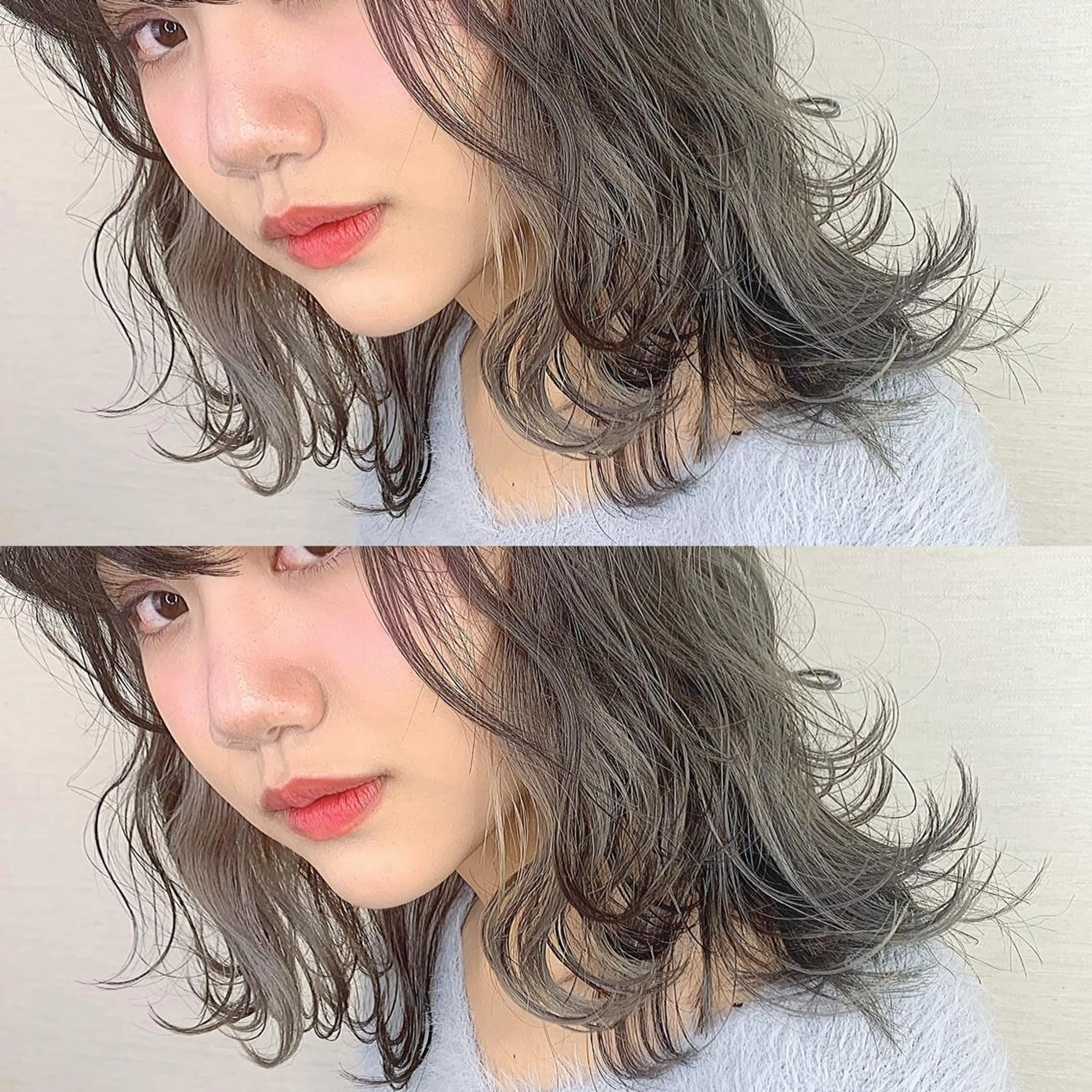 ミディアム カラー 韓国レイヤーカット/ ダブルカラーのヘアスタイル