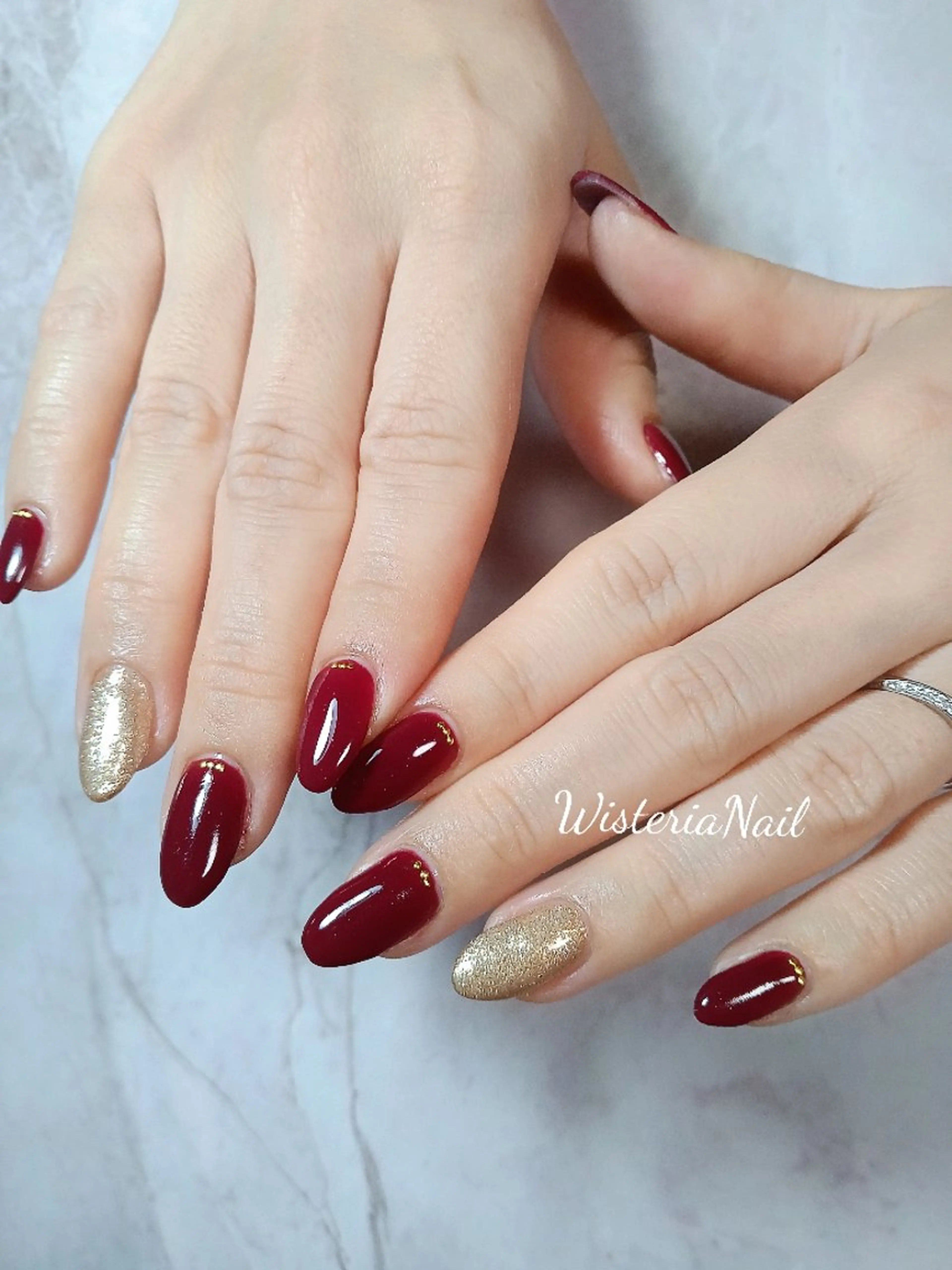 ネイル ゴールド ワンカラーネイル ストーンネイル Wisteria Nail_Yukieのネイルデザイン