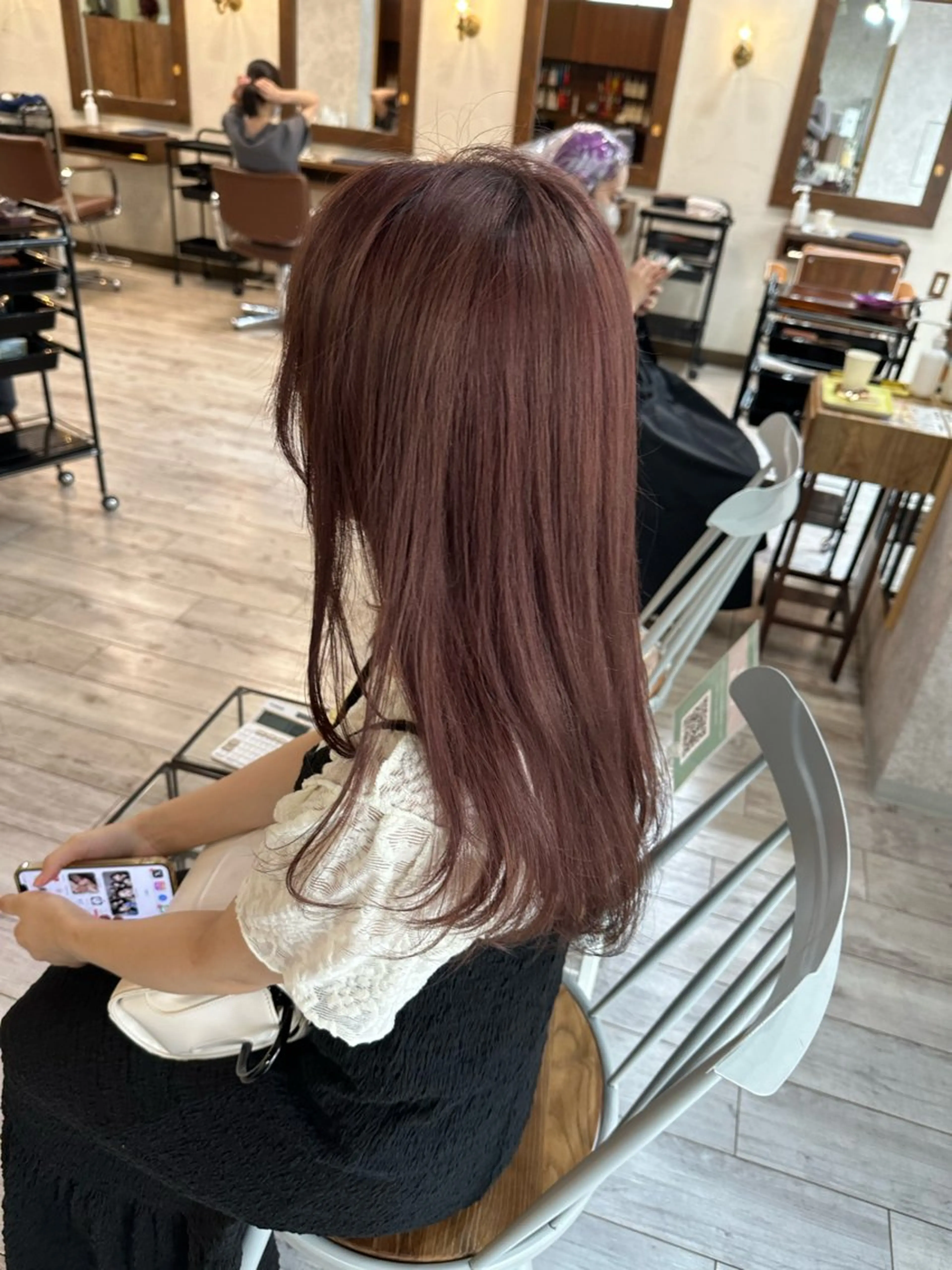 セミロング カラー ブリーチ ダブルカラー ブリーチなしカラー ピンクカラー レイヤー/高橋 みく /池下/千種のヘアスタイル