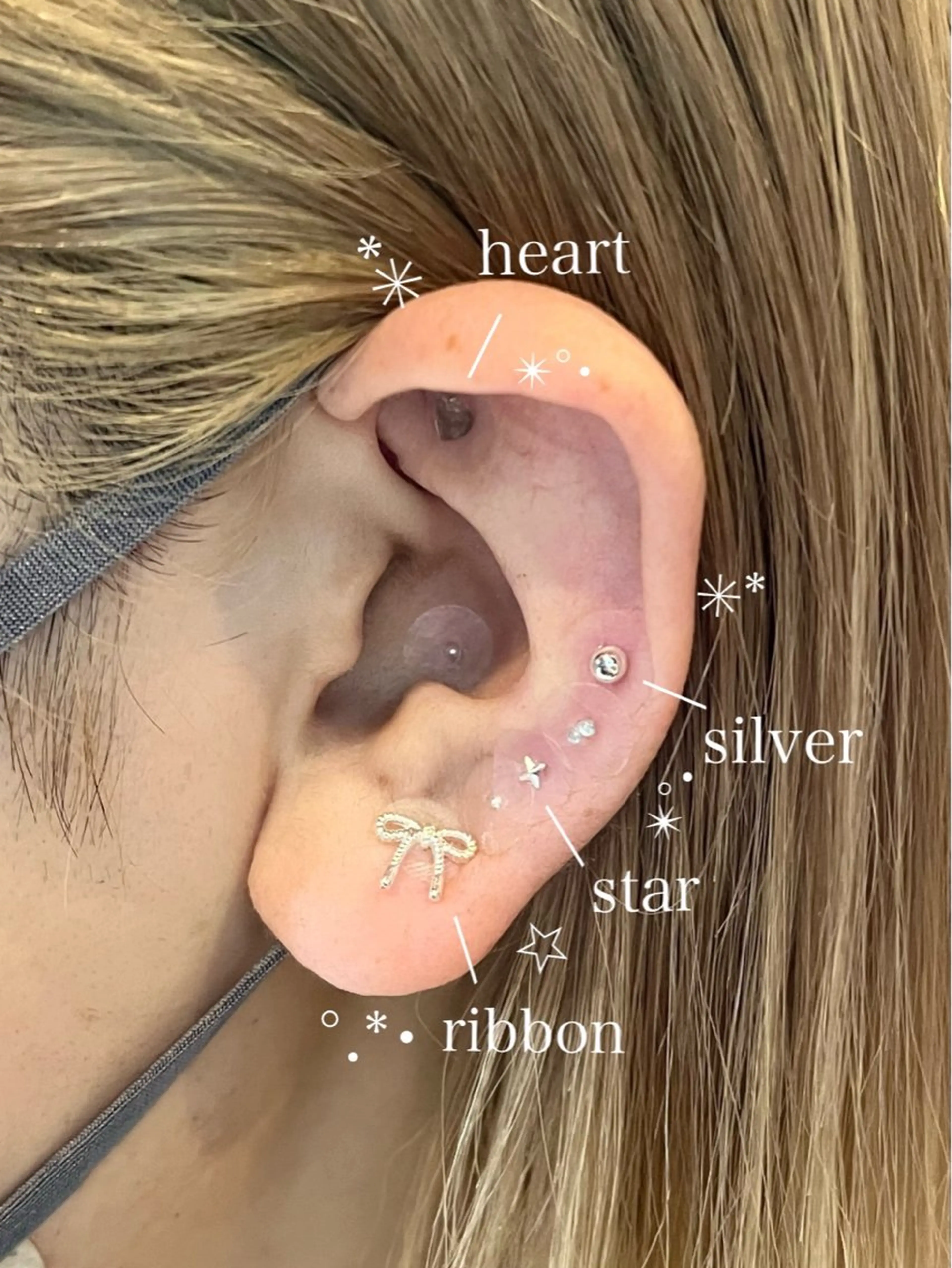 耳つぼジュエリー💎片耳8つまで(パーツ片耳5個まで)の写真