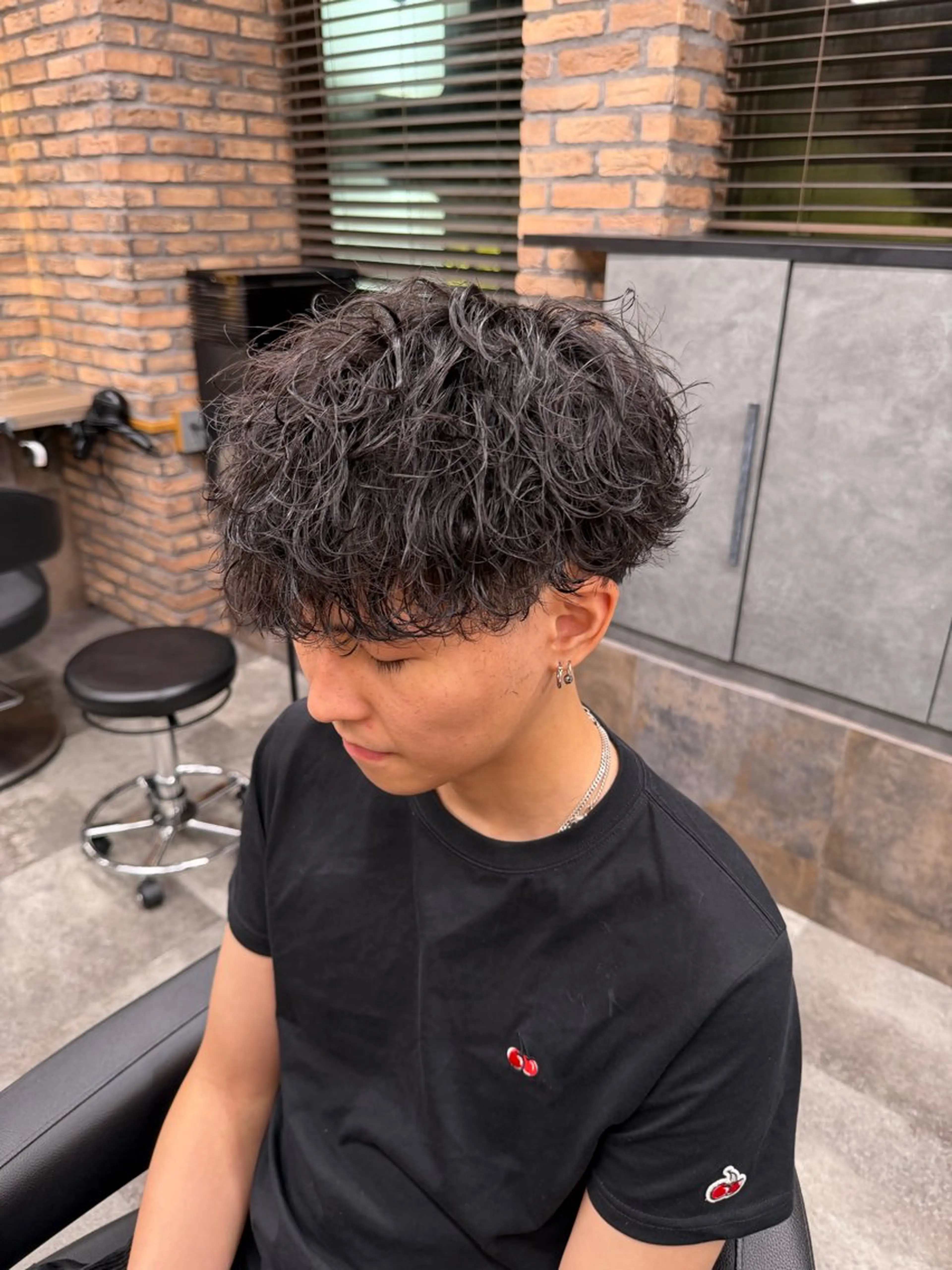ミディアム カット パーマ ヘアセット メンズ特化 水口湧太のヘアスタイル