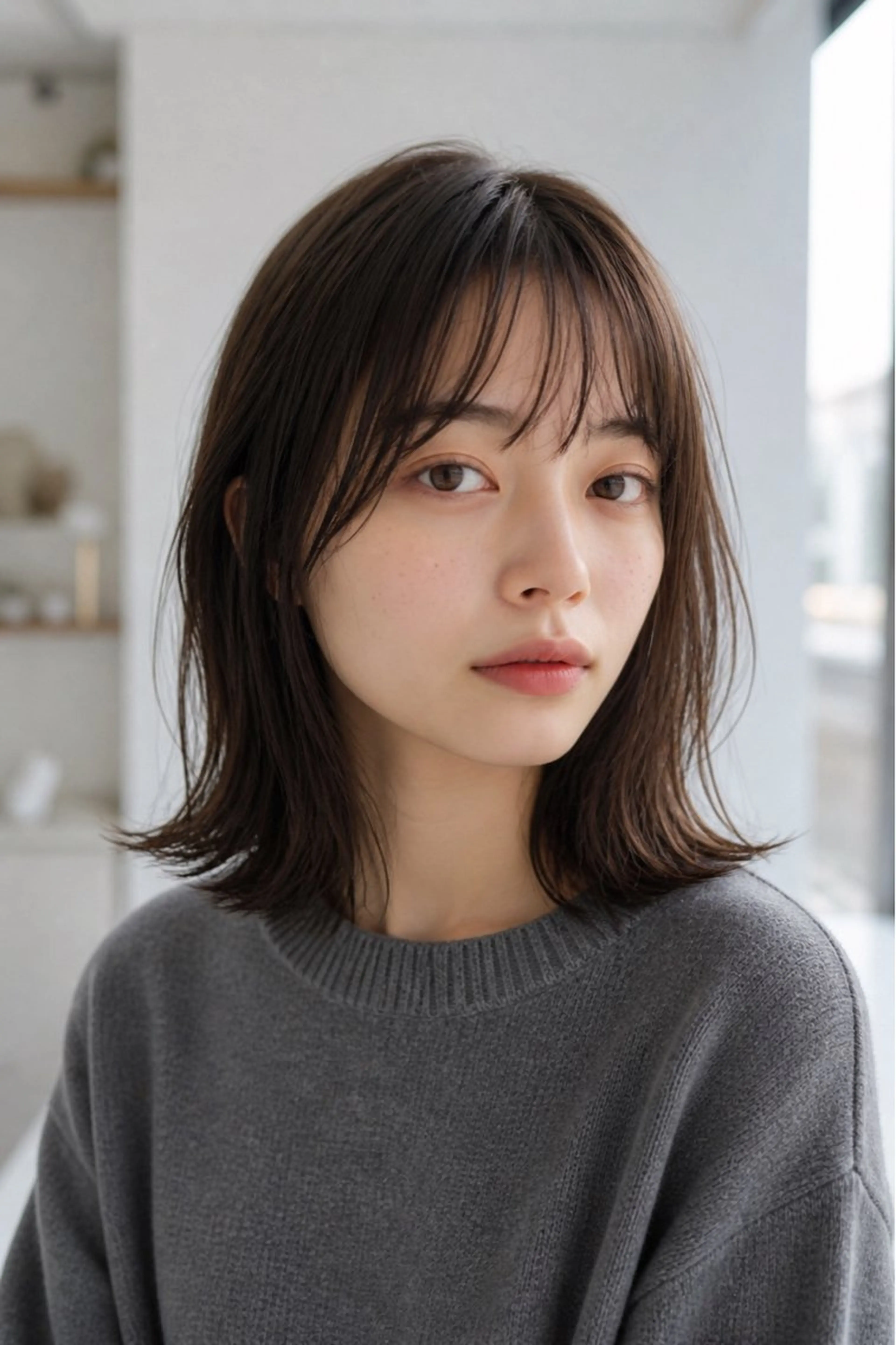 ミディアム シースルーバング カット ヘアカラー トリートメント 松谷 圭のヘアスタイル