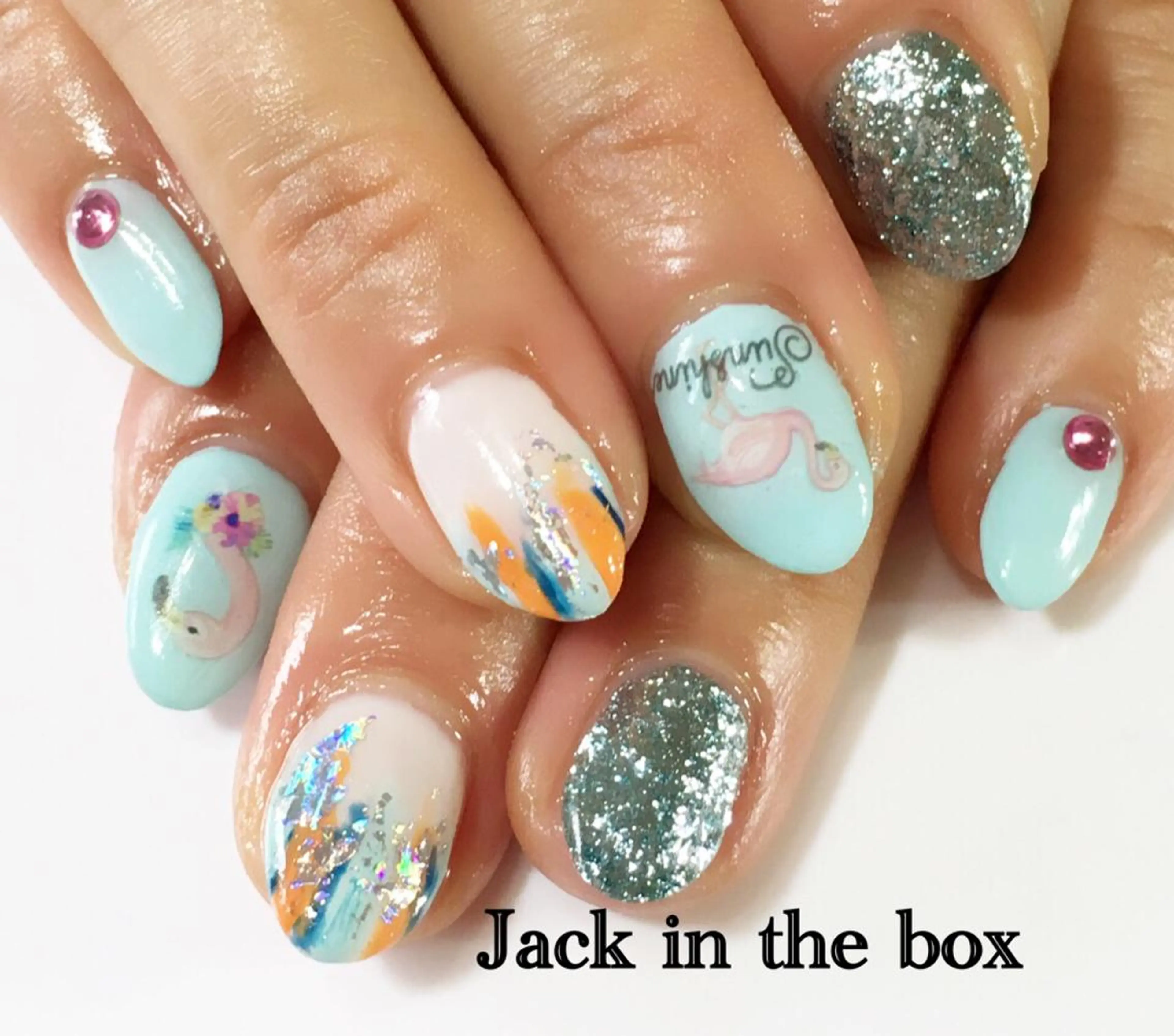 ネイル グリーン ラメ(グリッター) Jack in the boxのネイルデザイン