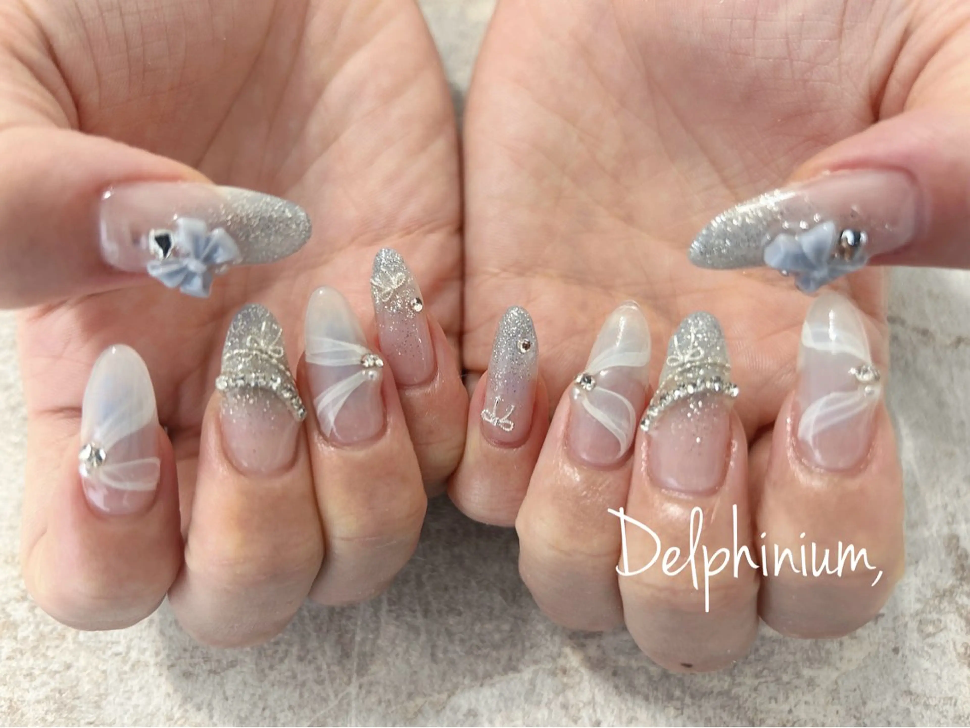 ネイル アートネイル ブルー ジェルネイル ミラーネイル 持ち込み ハンドネイル 岡本 友恵のネイルデザイン